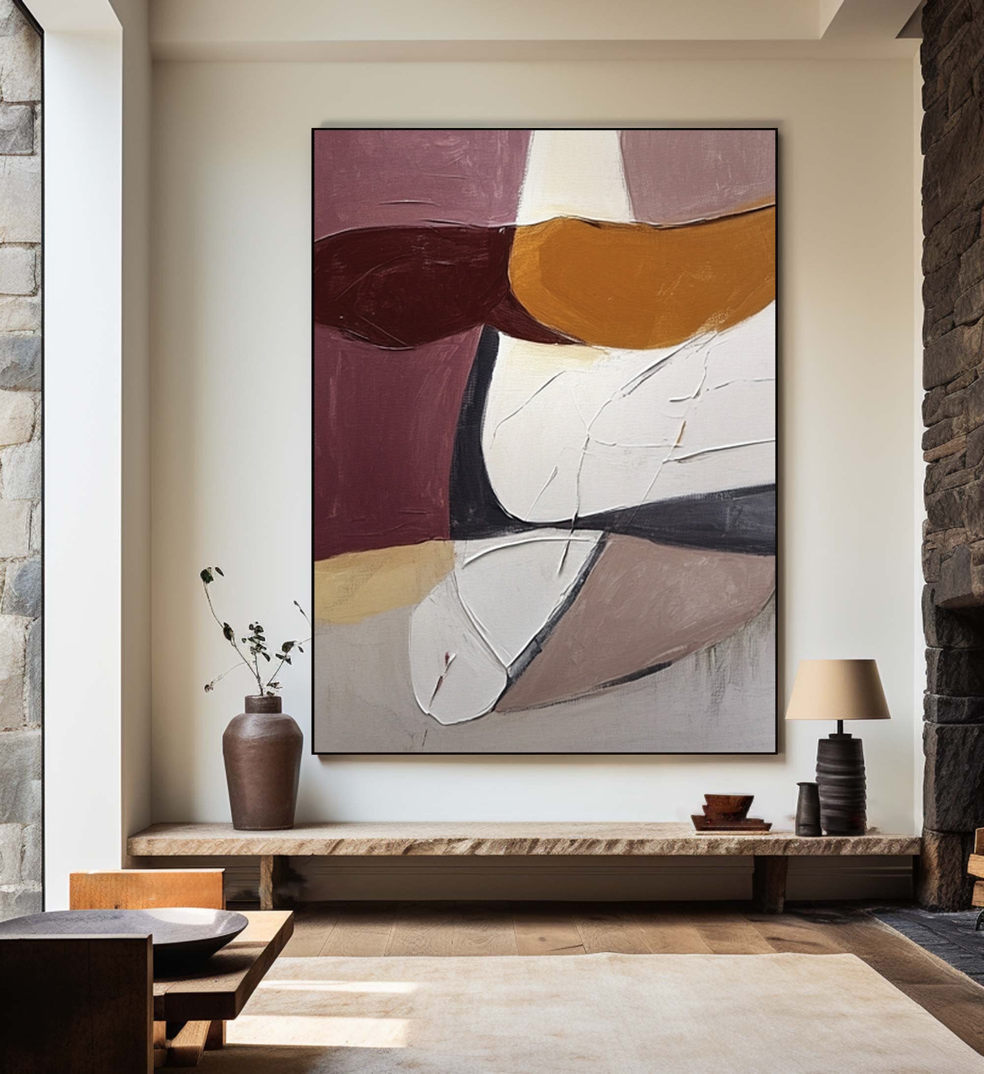 Abstract Art for Modern Living Rooms Dynamic Design with Earthy Colors #BBA 079