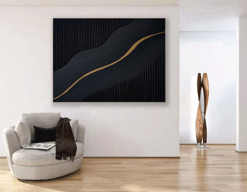 Luxury Black and Gold Abstract Painting on Canvas #BM 090