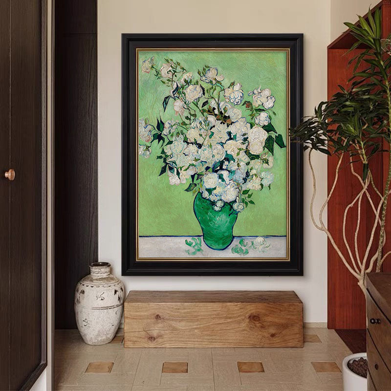 White Roses in Green, Modern Post-Impressionism Wall Art #BGA 078