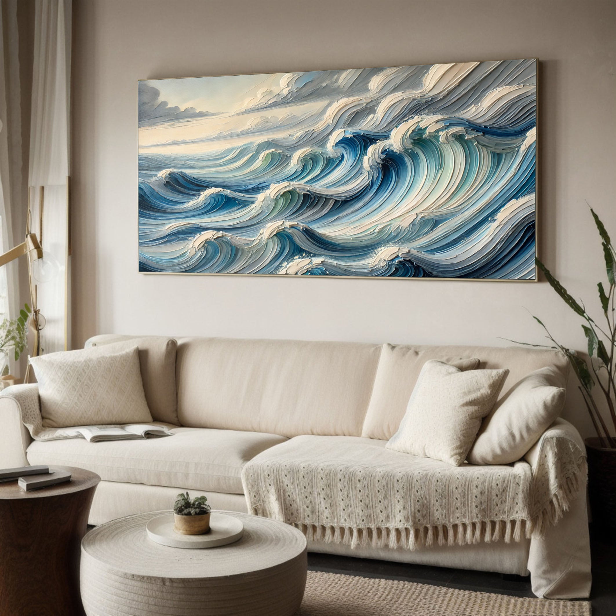 Textured Blue Ocean Waves Wall Art Perfect Coastal Decor for Modern Interiors #OP 052