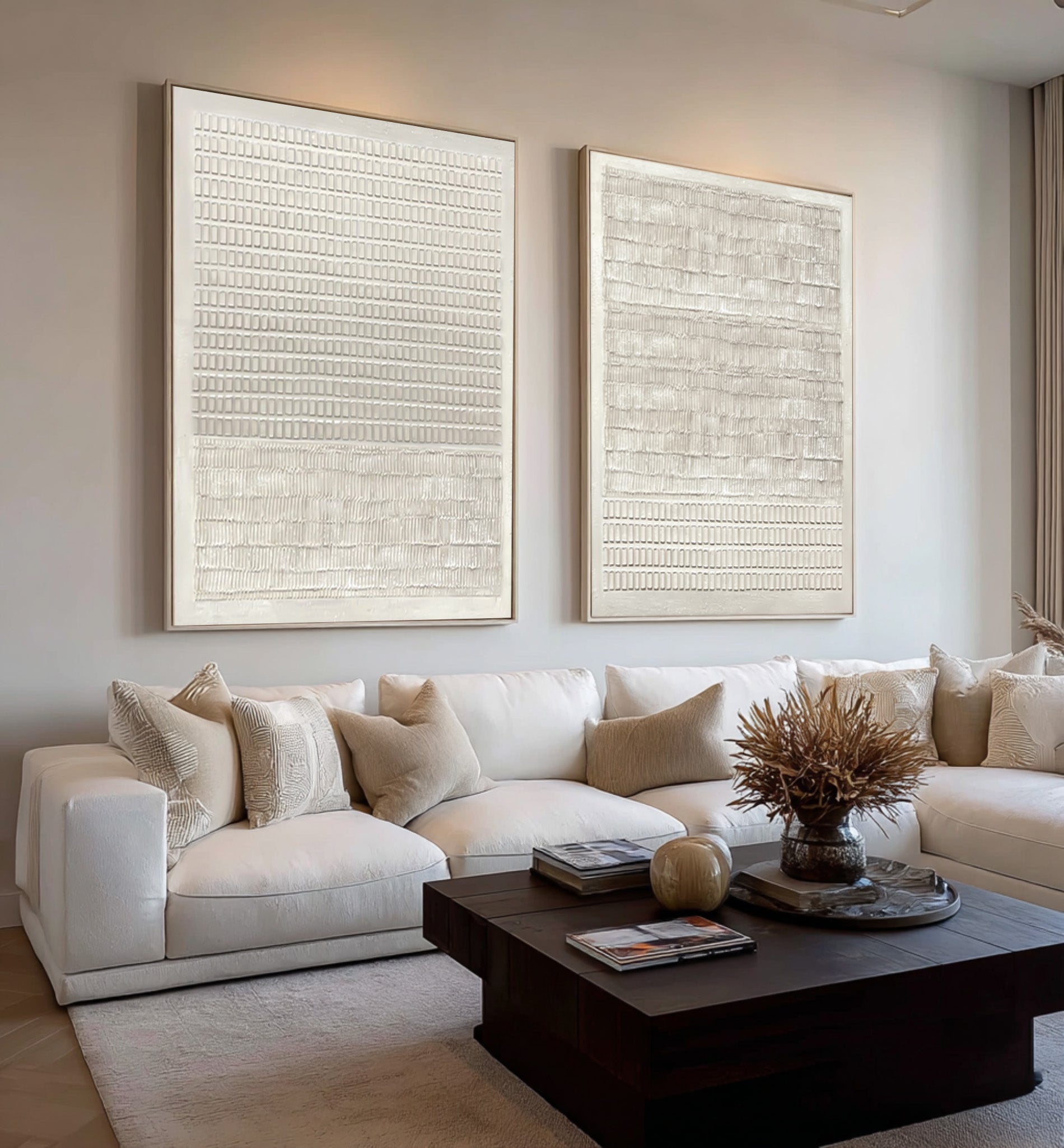 Contemporary Neutral Wall Art Set Two Piece Decor #WG 034