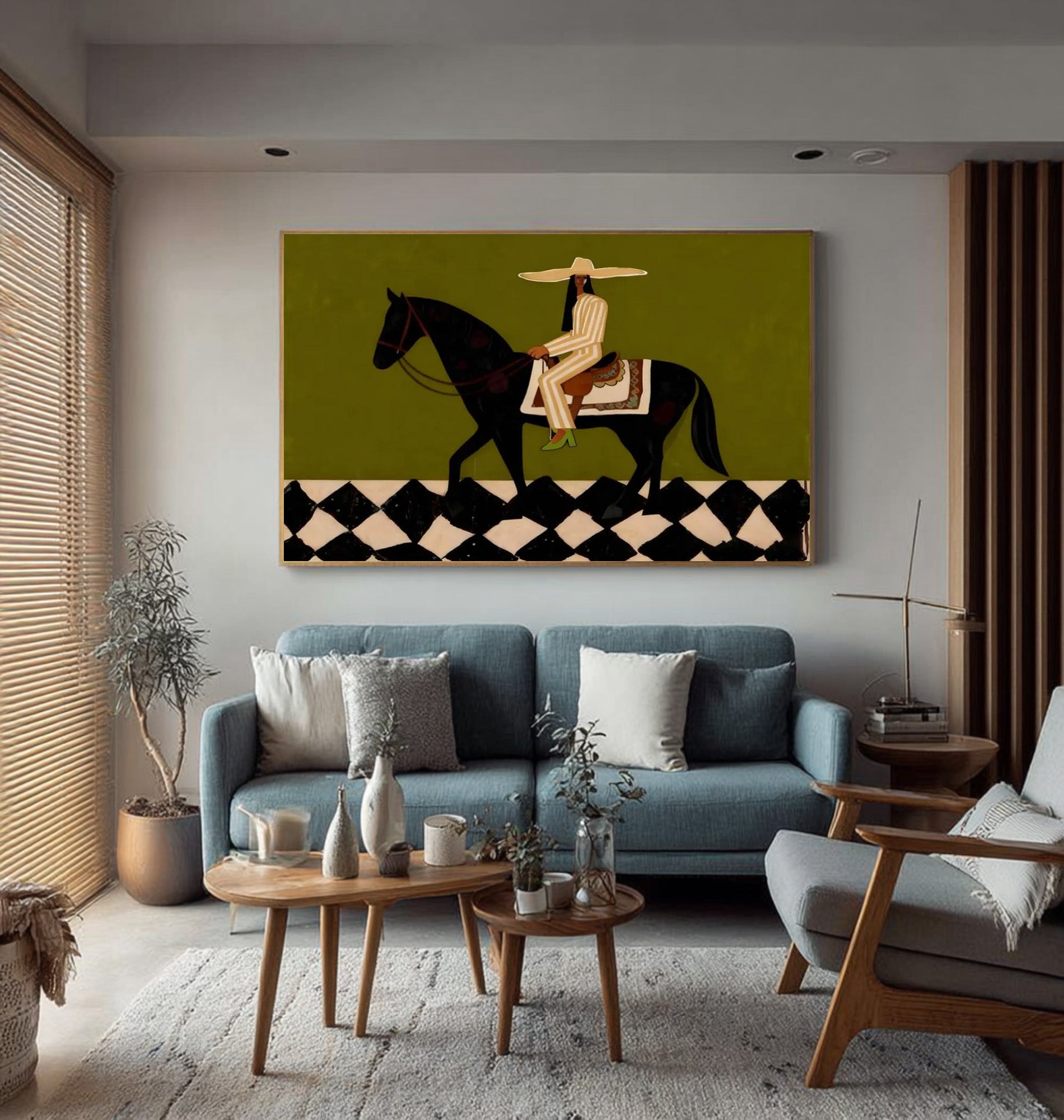Large Designer Horse Rider Artwork Luxury Contemporary Wall Decor