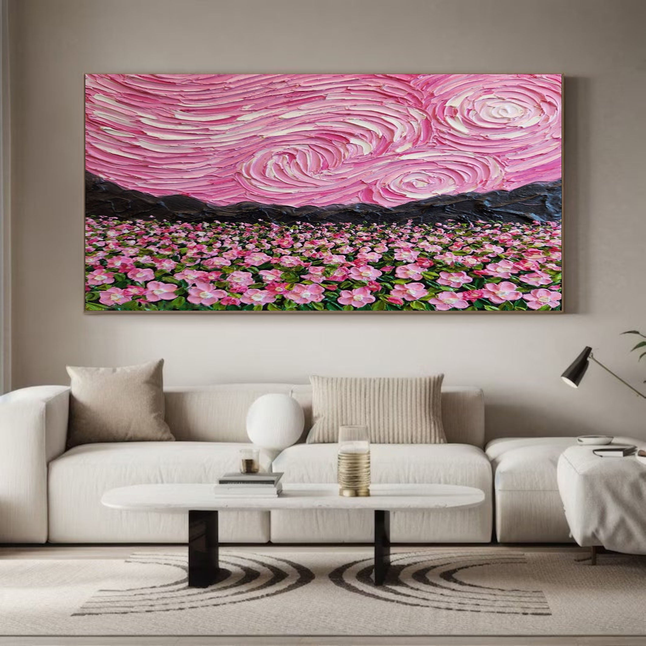 Pink Fields And Sky, Contemporary Landscape Wall Art #BGA 080