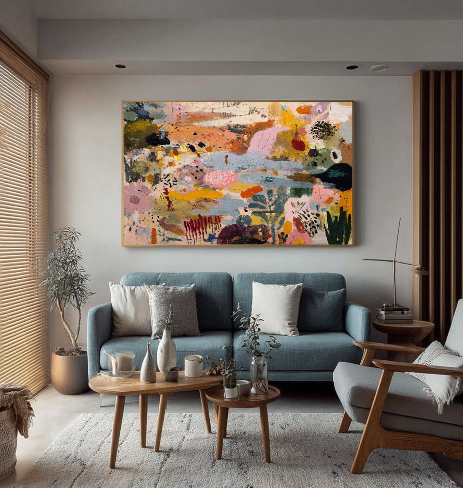 Large Colorful Abstract Landscape Painting for Living Room