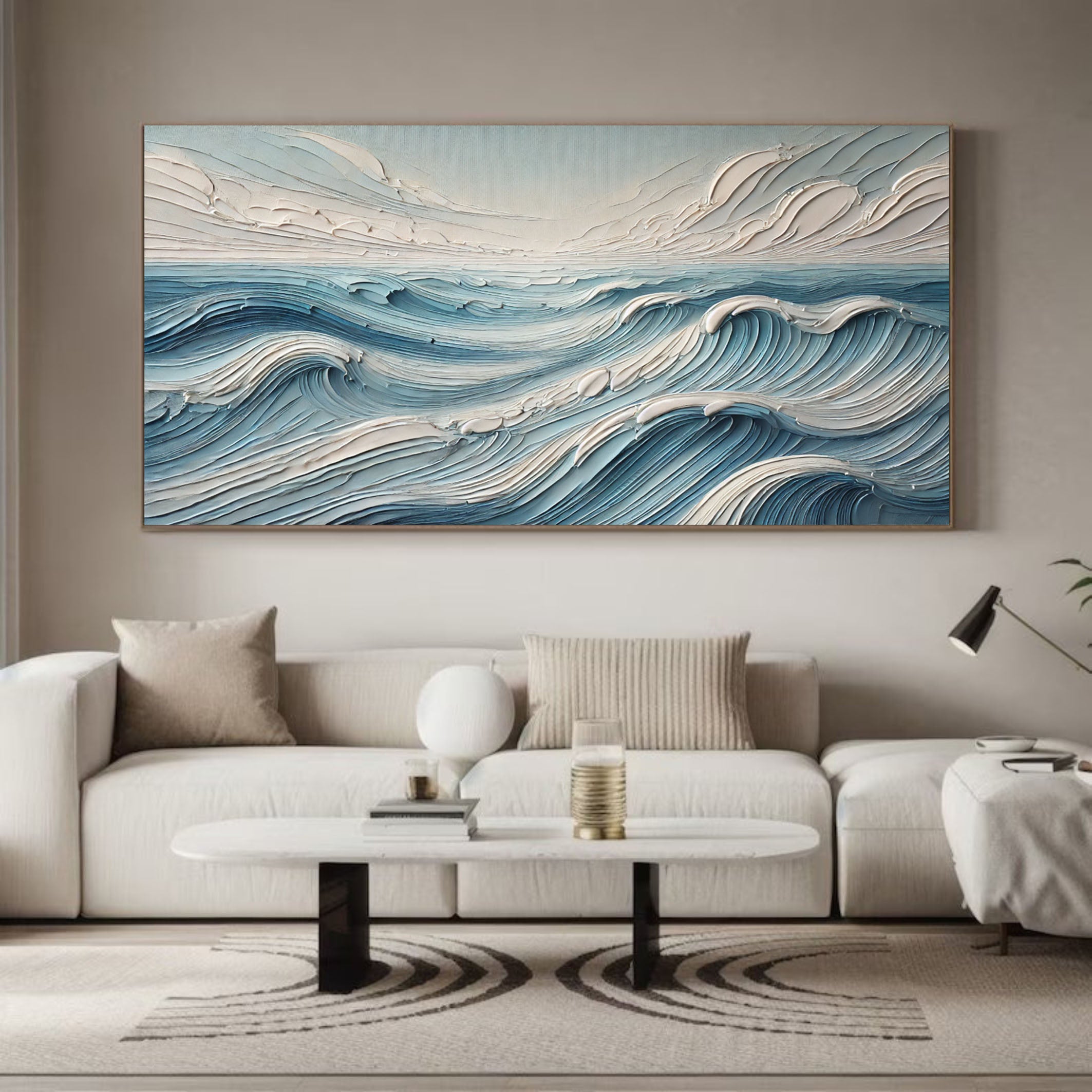 Textured Blue Ocean Waves Wall Art Perfect Coastal Decor for Modern Interiors #OP 053