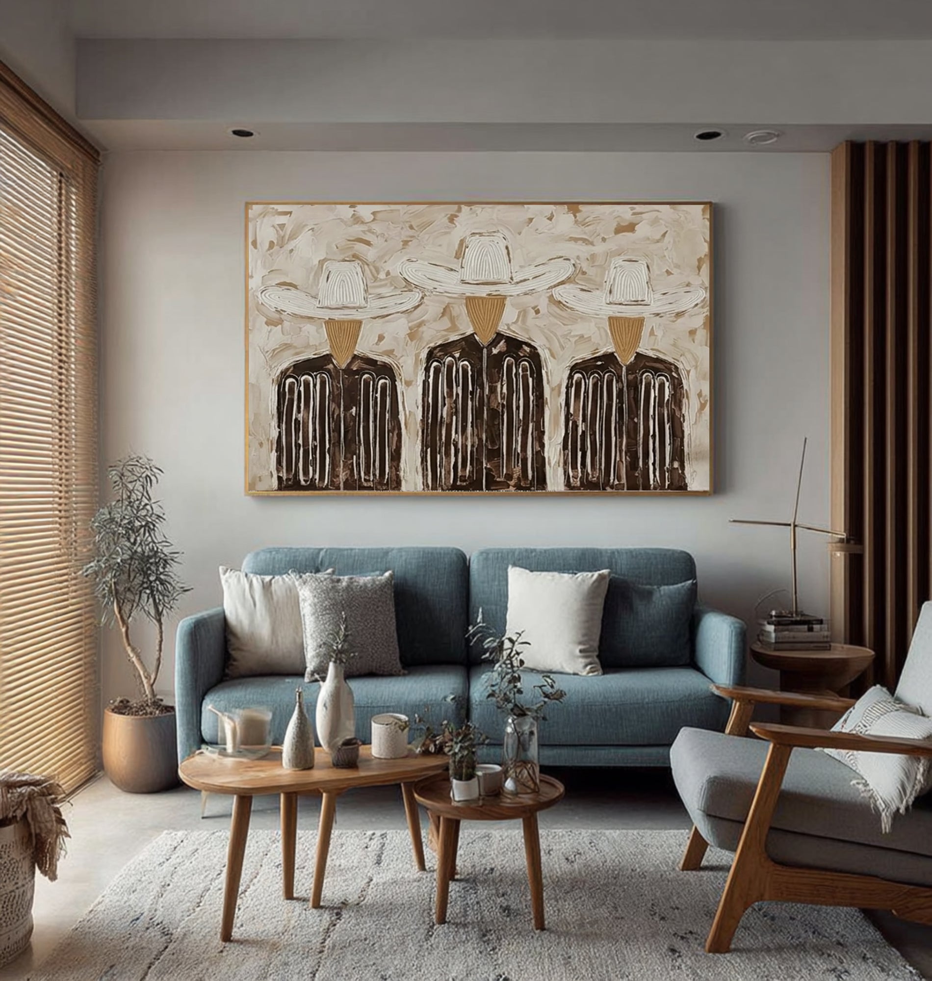 Large Western Group Portrait Painting Modern Cowboy Wall Art