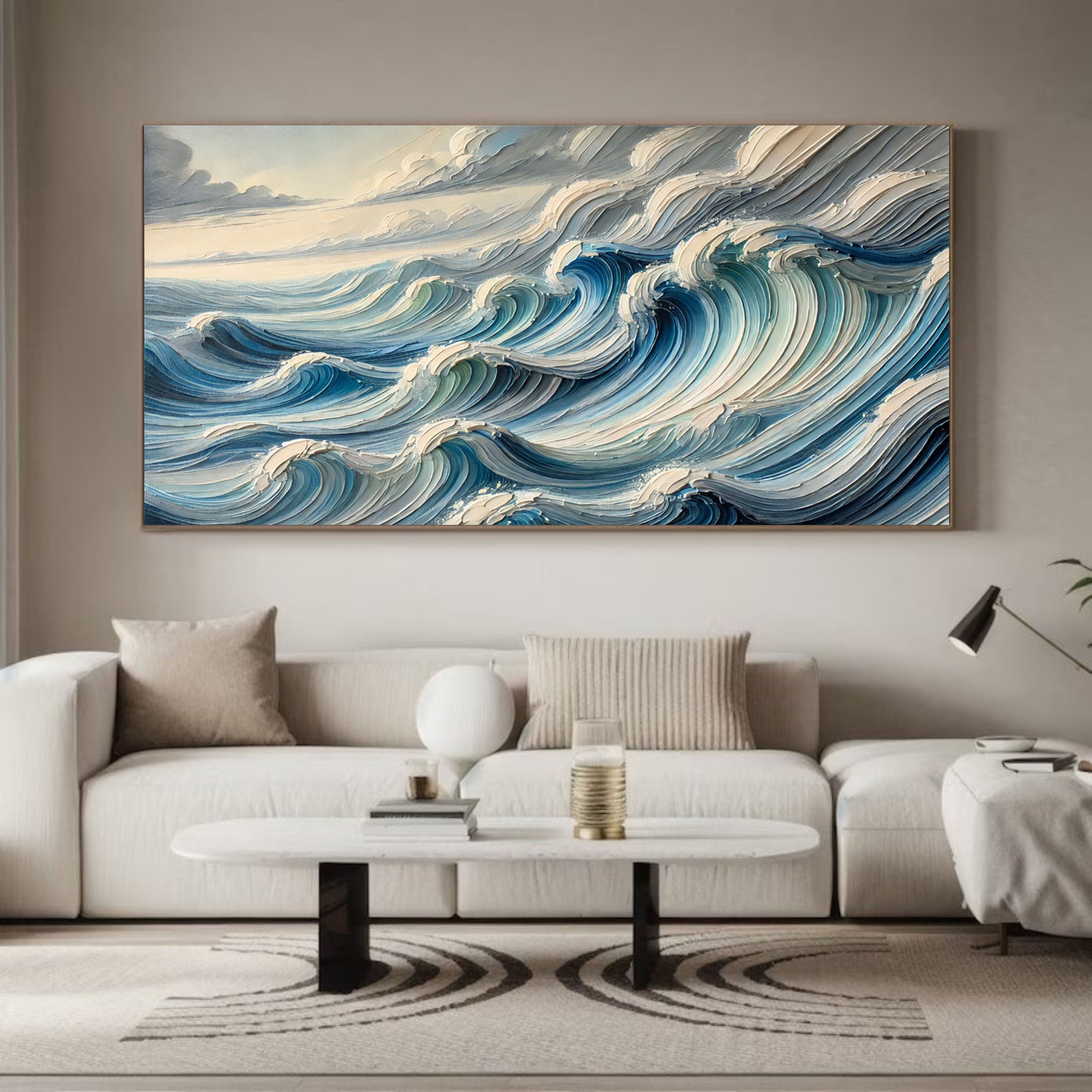 Textured Blue Ocean Waves Wall Art Perfect Coastal Decor for Modern Interiors #OP 052