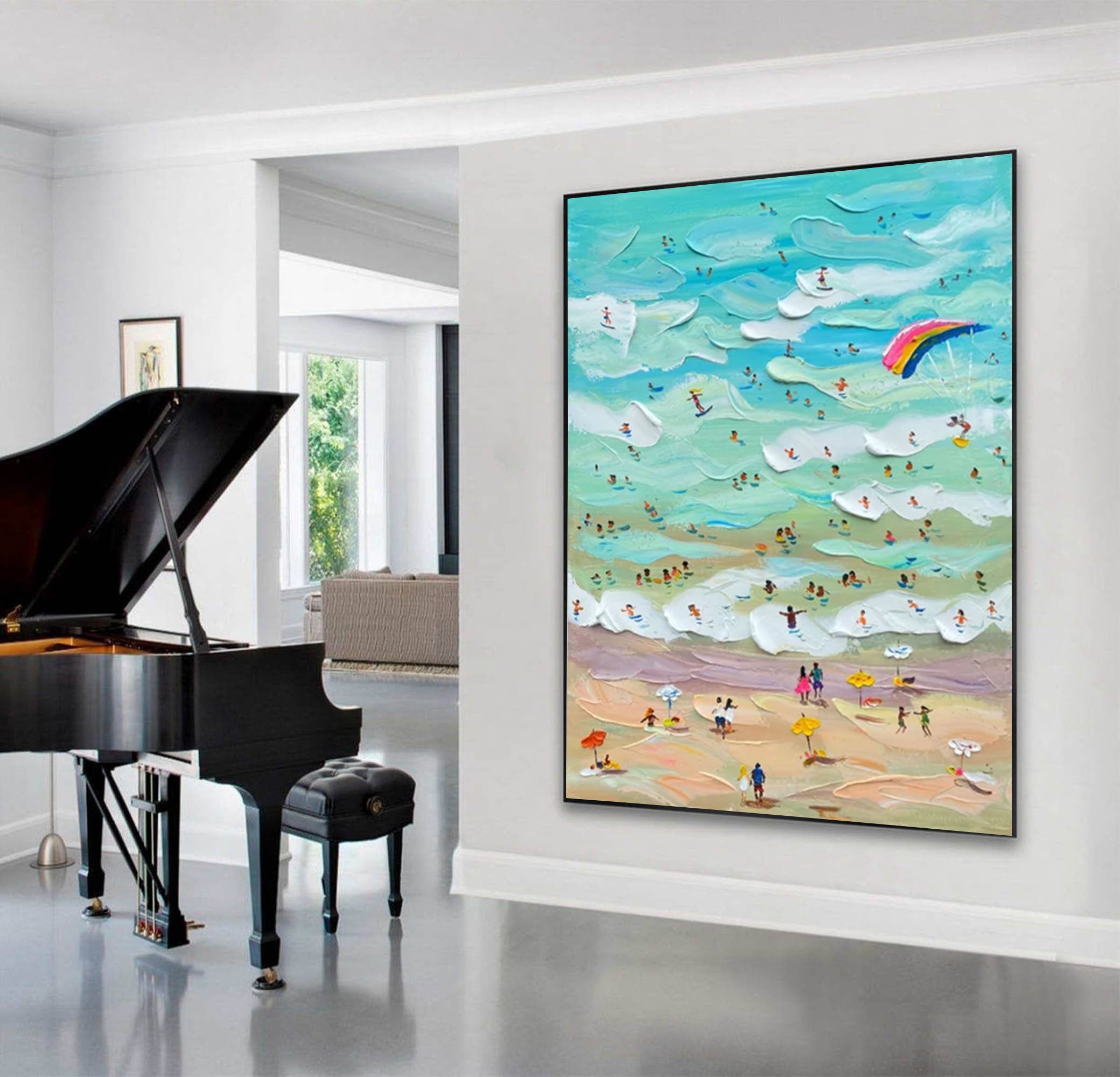 Vibrant Beach Scene Canvas Colorful Coastal Wall Art #CAP 030