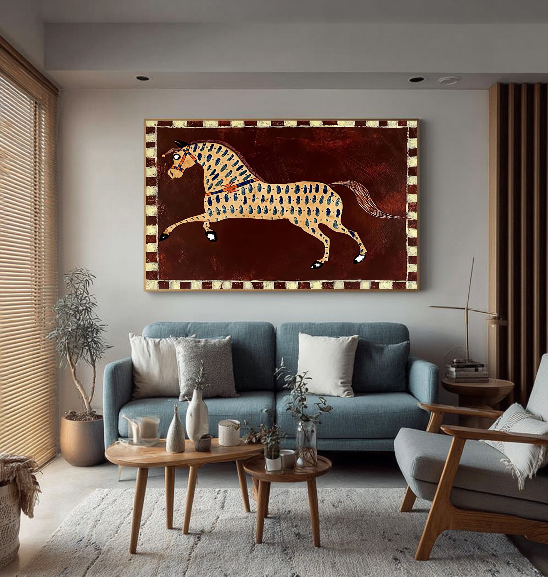 Large Decorative Horse Wall Art Contemporary Folk Style Canvas Painting