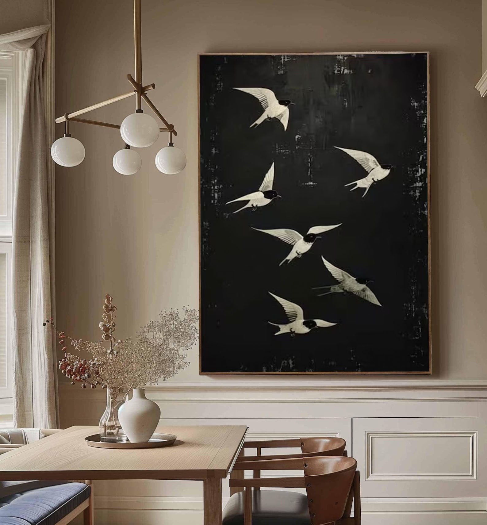 Black and White Birds Painting Modern Art for Urban Interiors #BM 102