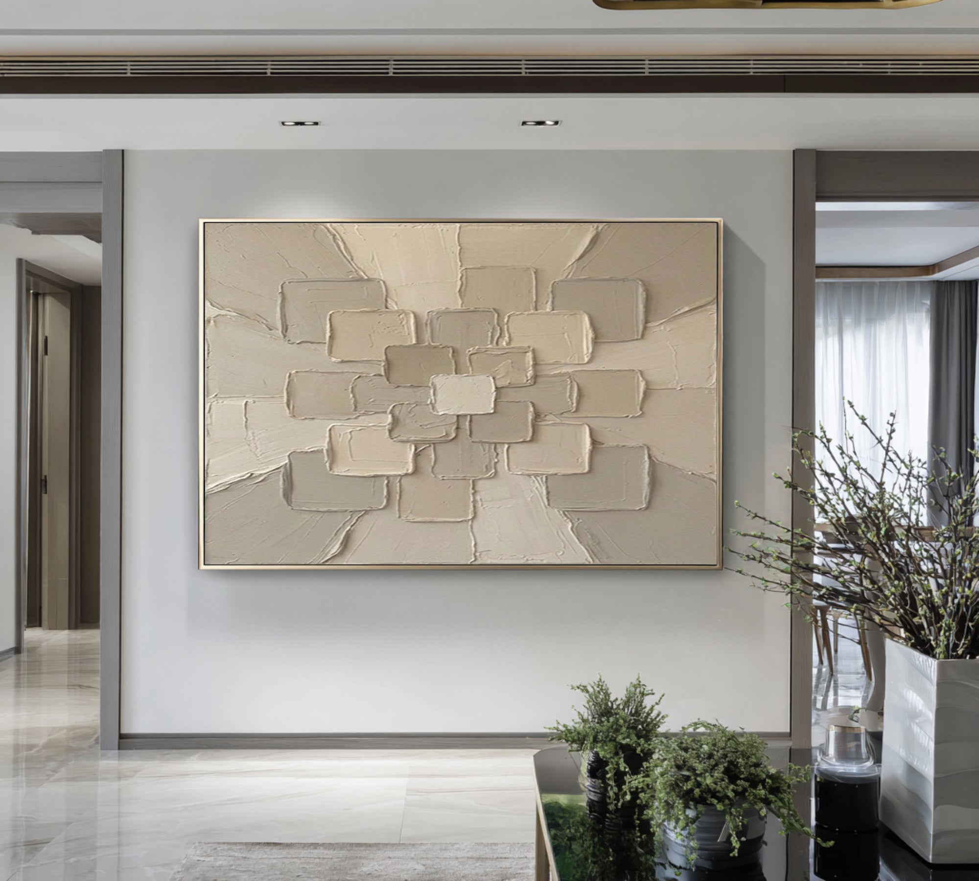 Large Neutral Geometric Texture Wall Art Hand Painted Abstract Canvas