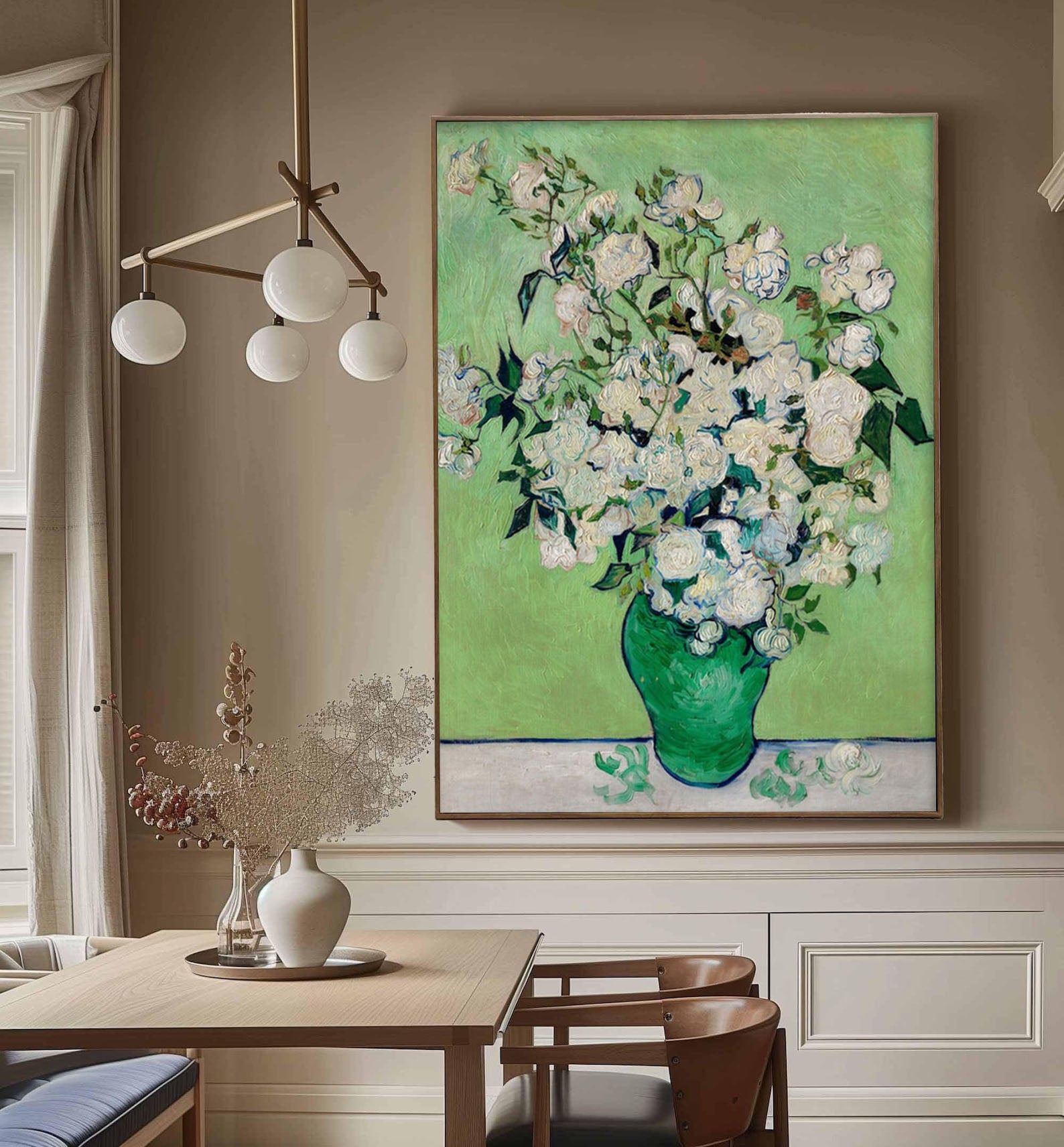 White Roses in Green, Modern Post-Impressionism Wall Art #BGA 078