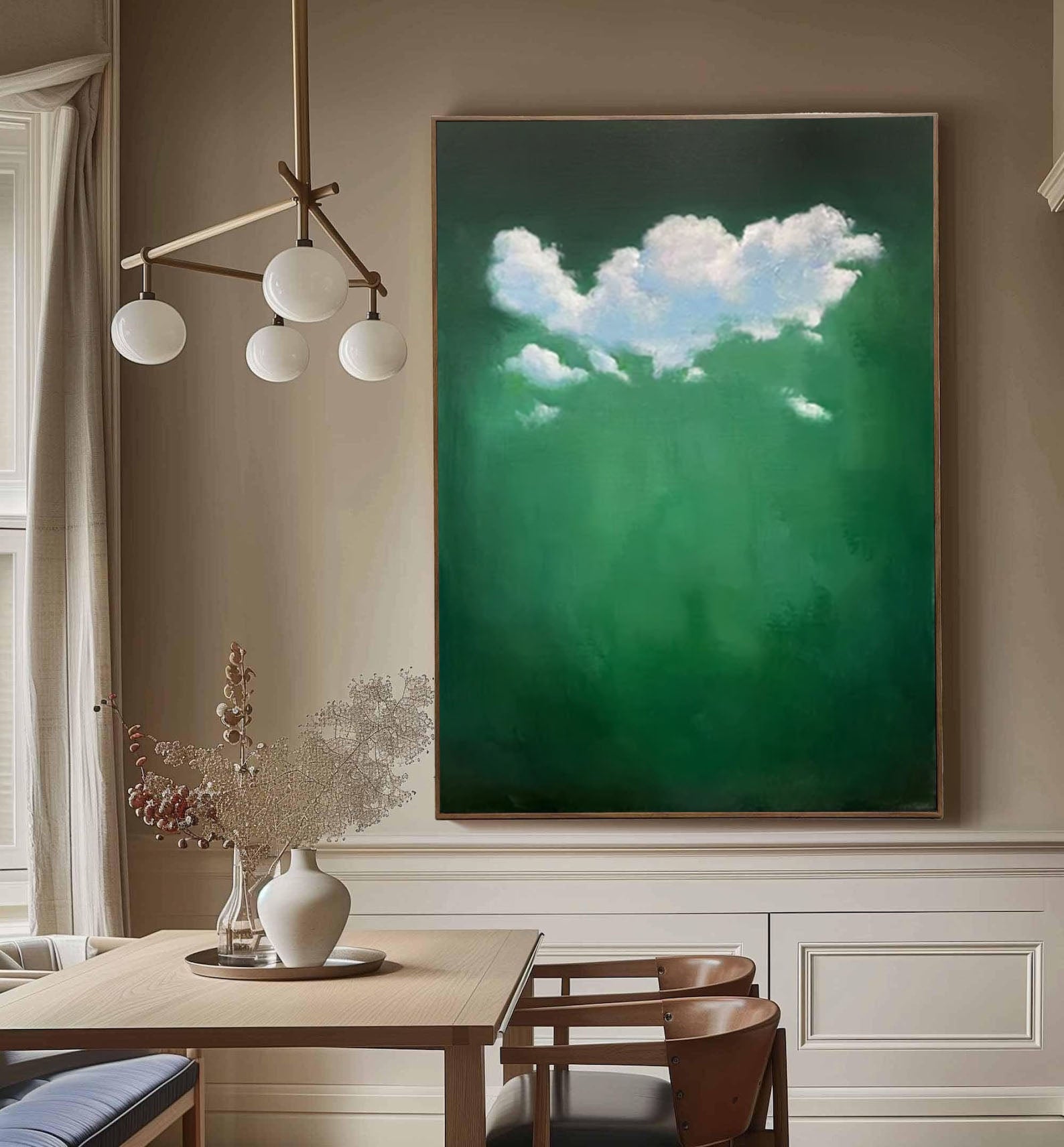 Emerald Sky Canvas Painting- Minimalist Cloud Wall Art #SP 003