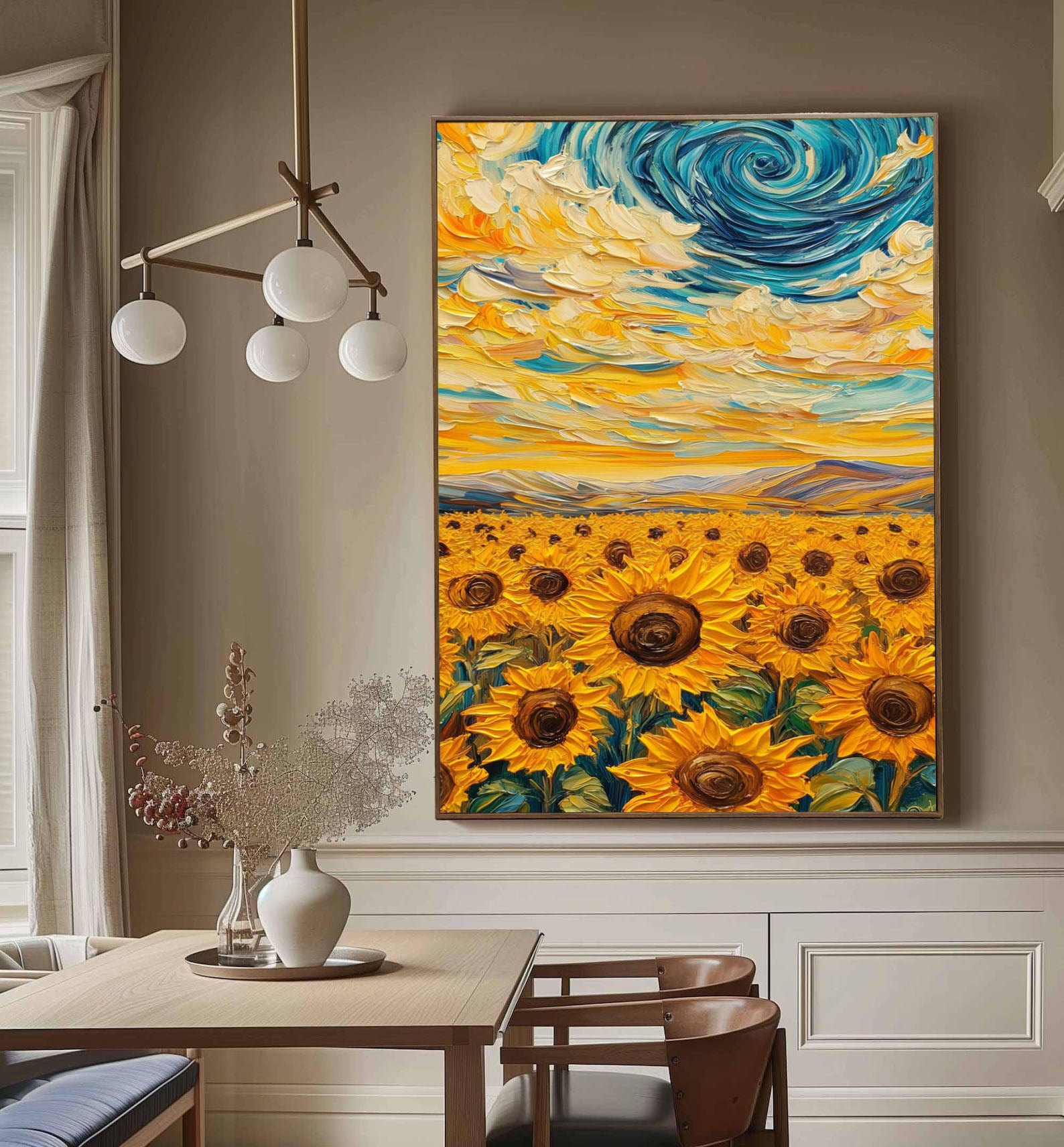 Sunflowers under Starry Sky, A Van Gogh Inspired Canvas #BGA 082