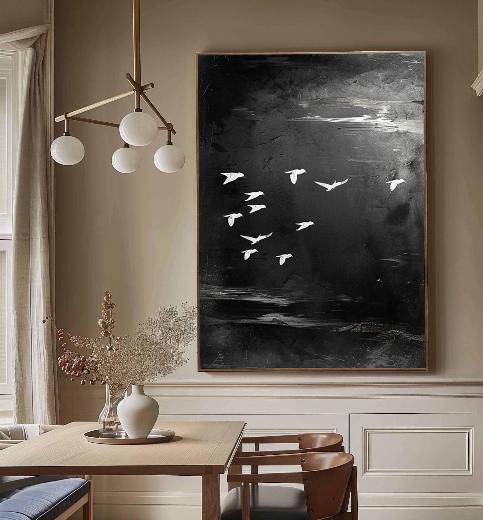 Black and White Birds Painting Modern Art for Urban Interiors #BM 099