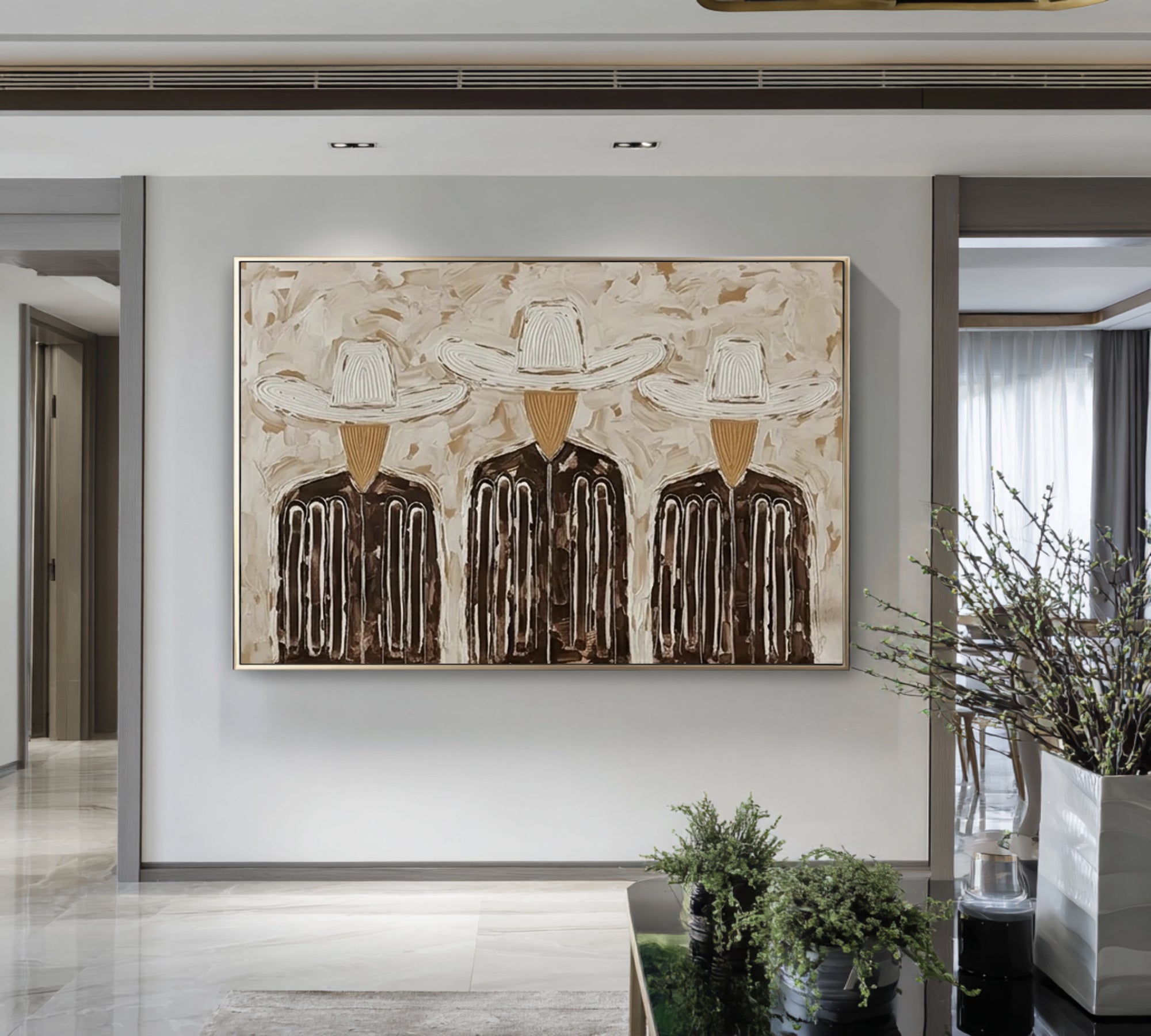 Large Western Group Portrait Painting Modern Cowboy Wall Art