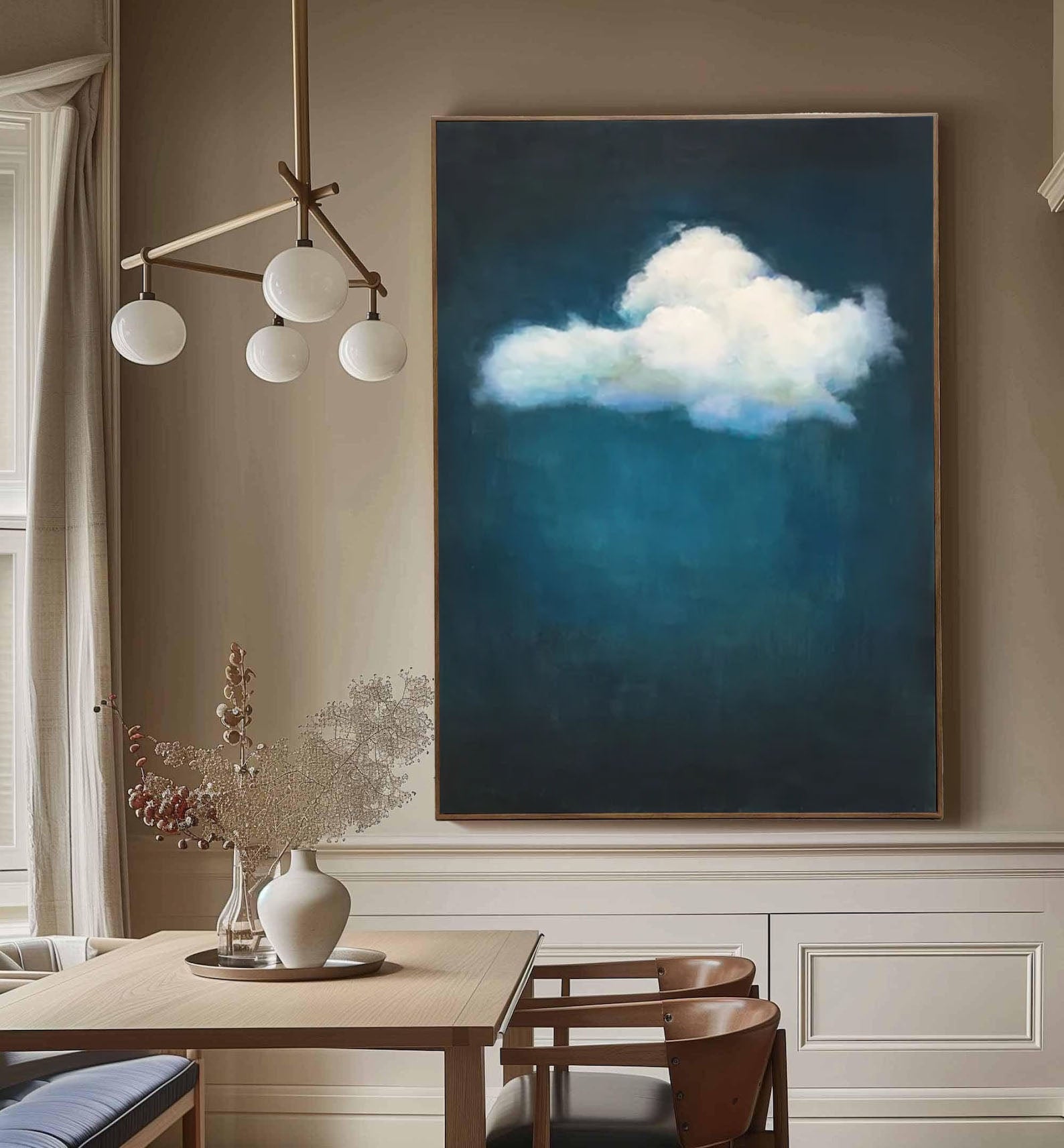 Emerald Sky Canvas Painting- Minimalist Cloud Wall Art #SP 004