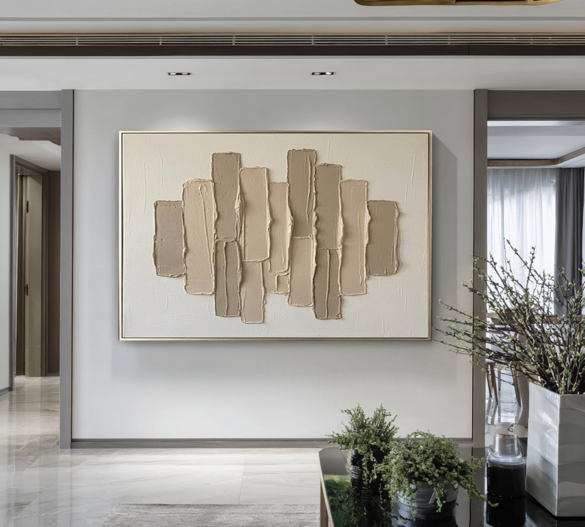 Large Architectural Neutral Texture Painting Contemporary Wall Art