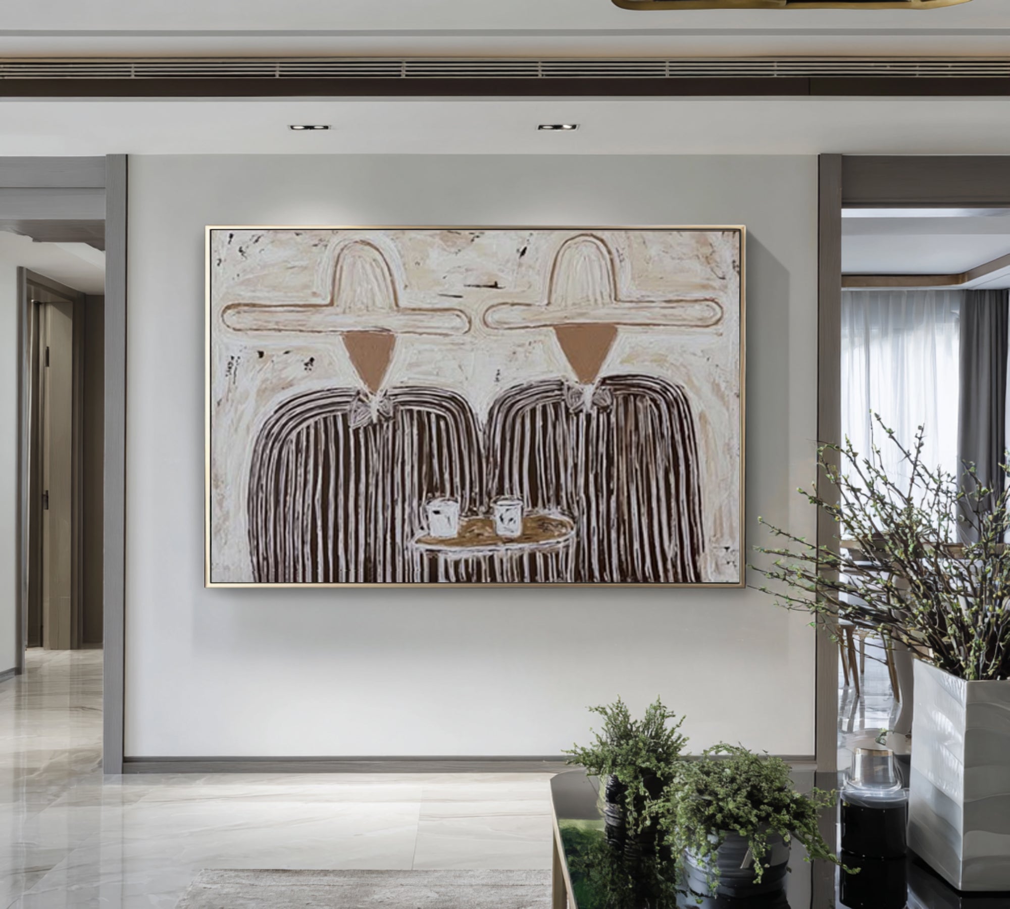Large Minimalist Couple Painting Modern Figurative Wall Art