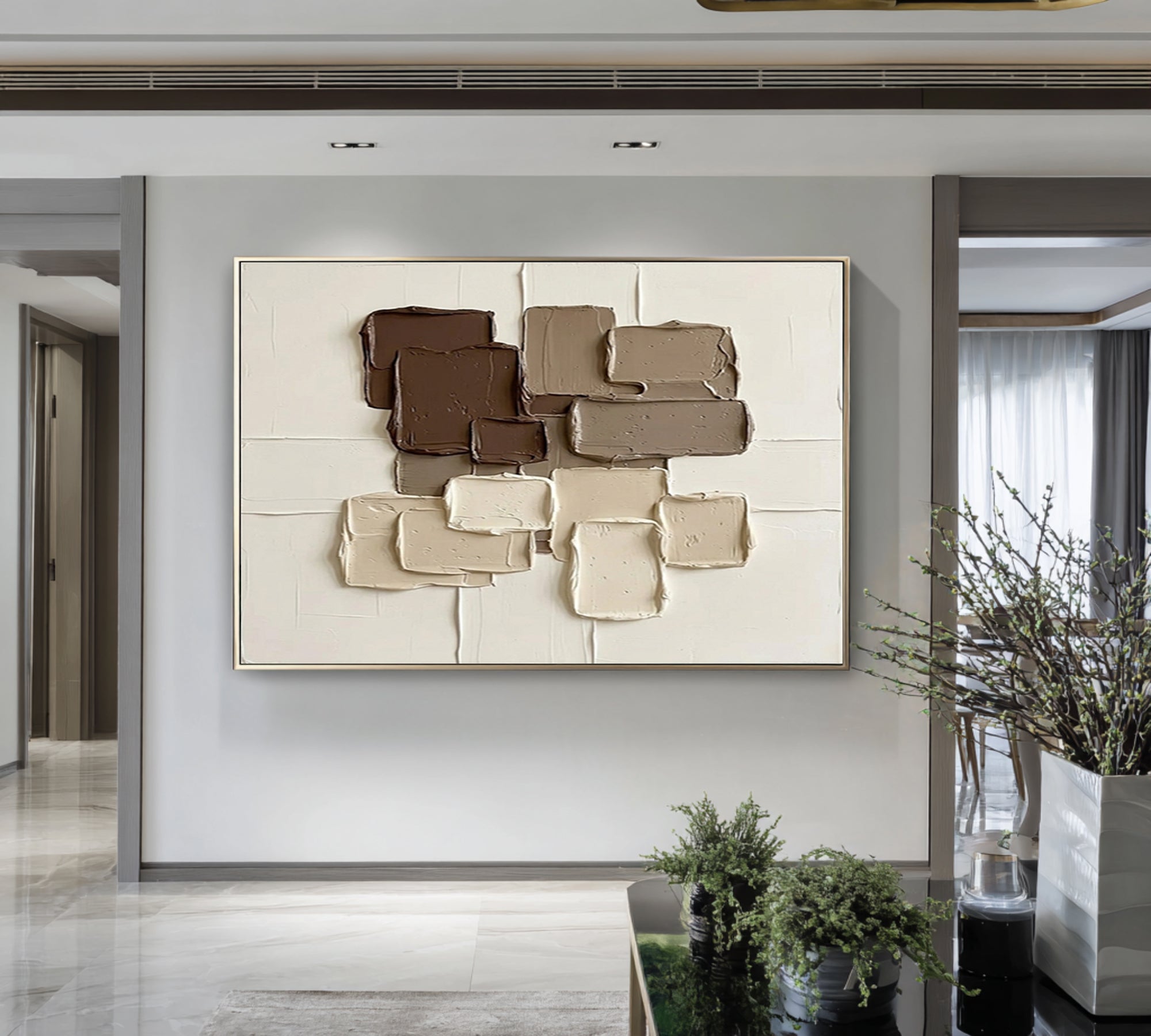 Large Brown and Beige Textured Wall Art Neutral Abstract Canvas Painting