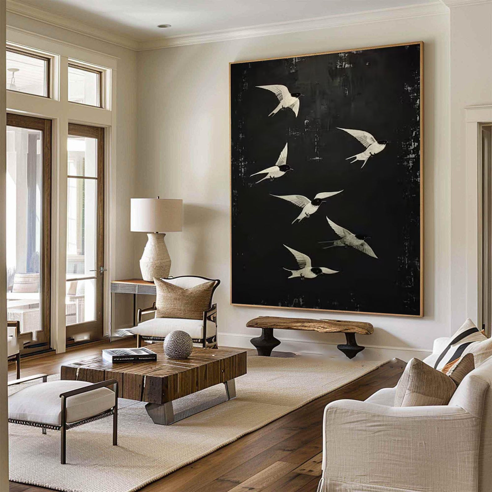 Black and White Birds Painting Modern Art for Urban Interiors #BM 102