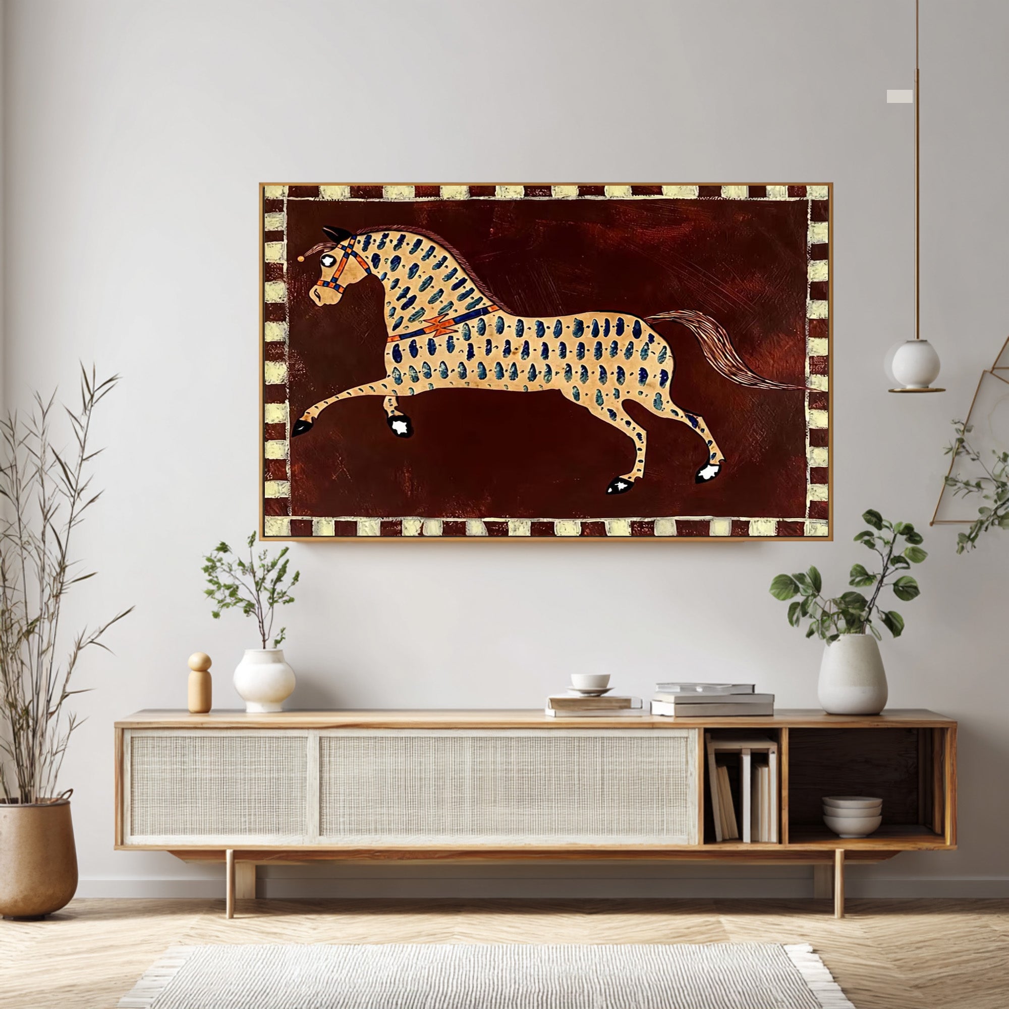 Large Decorative Horse Wall Art Contemporary Folk Style Canvas Painting