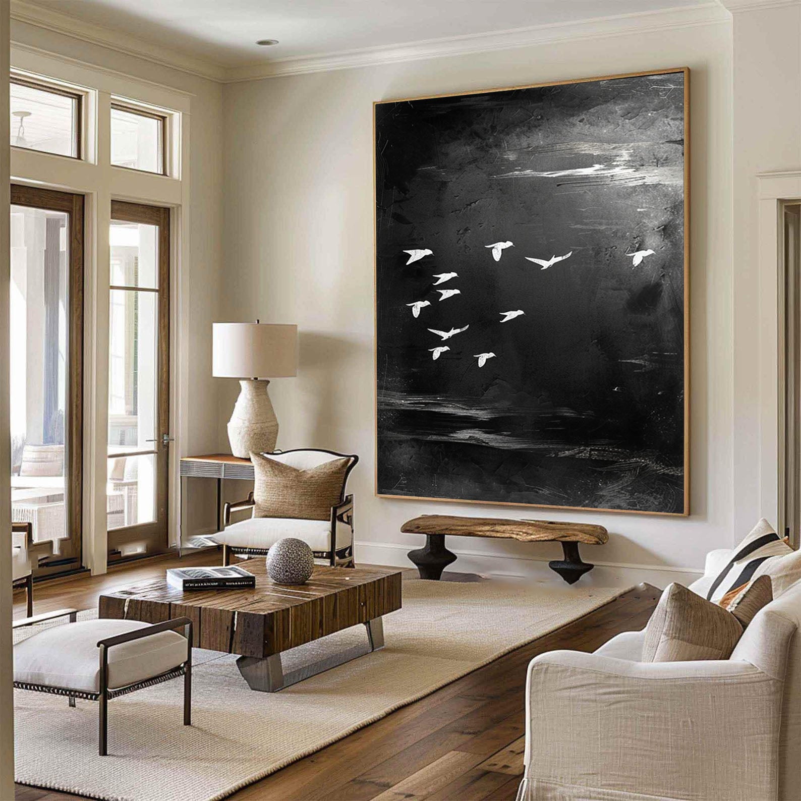 Black and White Birds Painting Modern Art for Urban Interiors #BM 099