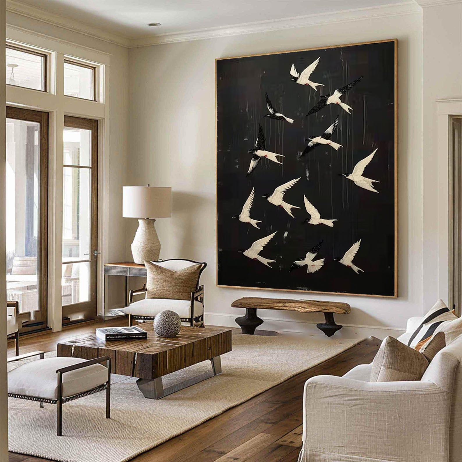 Black and White Birds Painting Modern Art for Urban Interiors #BM 100