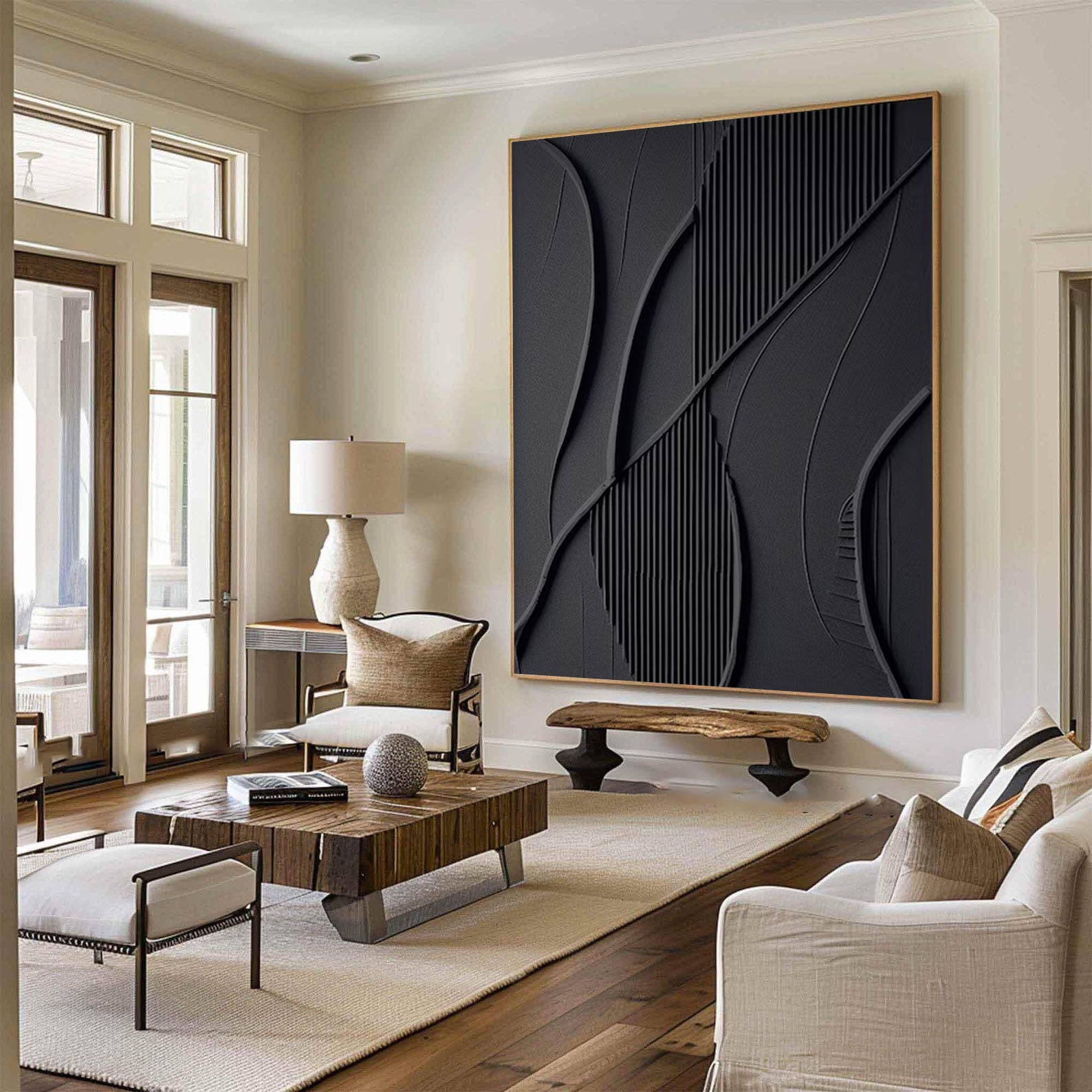 Geometric Textured Black Wall Art Contemporary Home Decor #BM 101