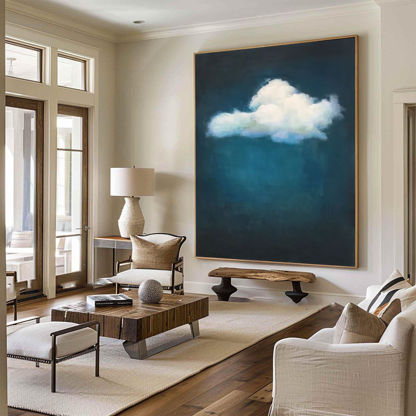 Emerald Sky Canvas Painting- Minimalist Cloud Wall Art #SP 004