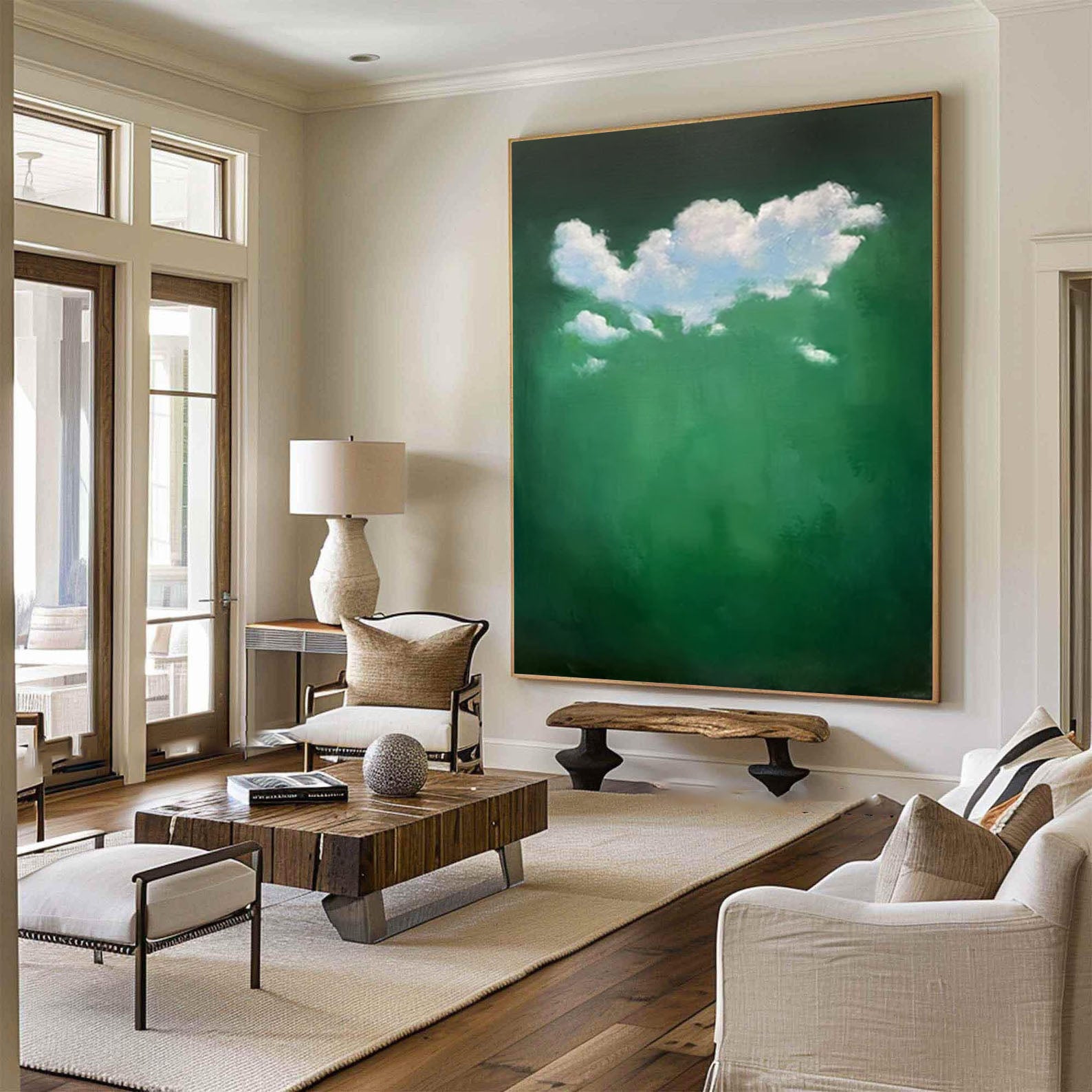 Emerald Sky Canvas Painting- Minimalist Cloud Wall Art #SP 003