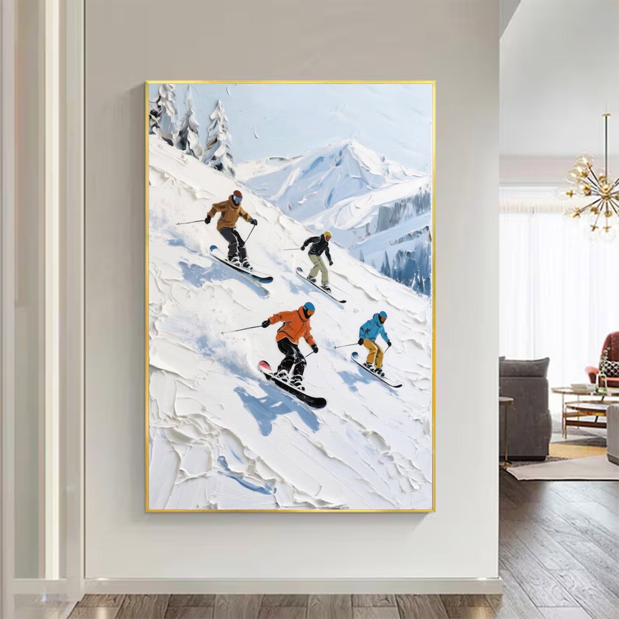 Large Figurative Skiers Mountain Art | MuroArt #WGA 016