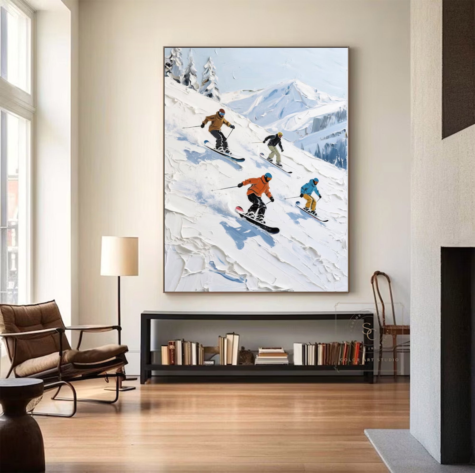 Large Figurative Skiers Mountain Art | MuroArt #WGA 016