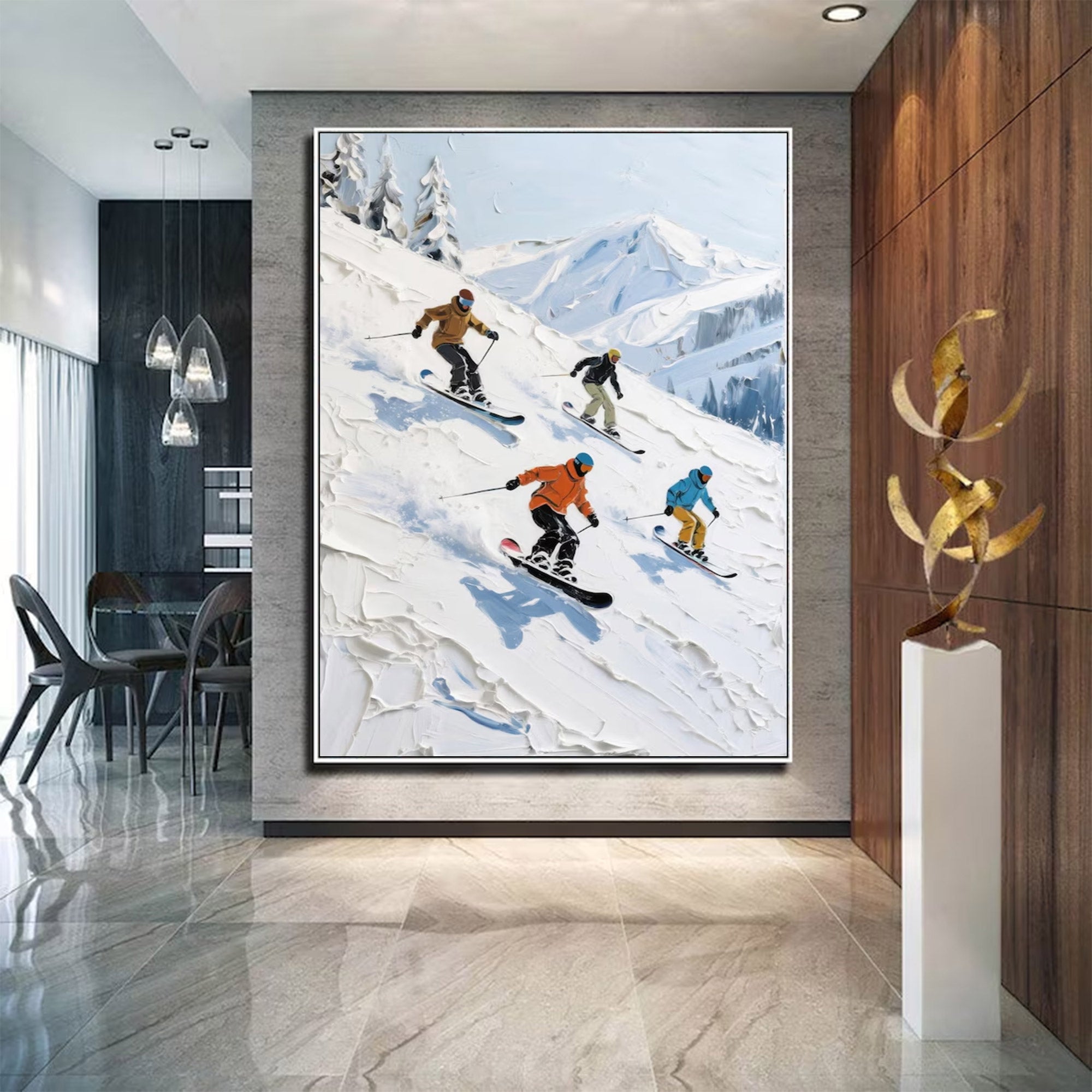 Large Figurative Skiers Mountain Art | MuroArt #WGA 016