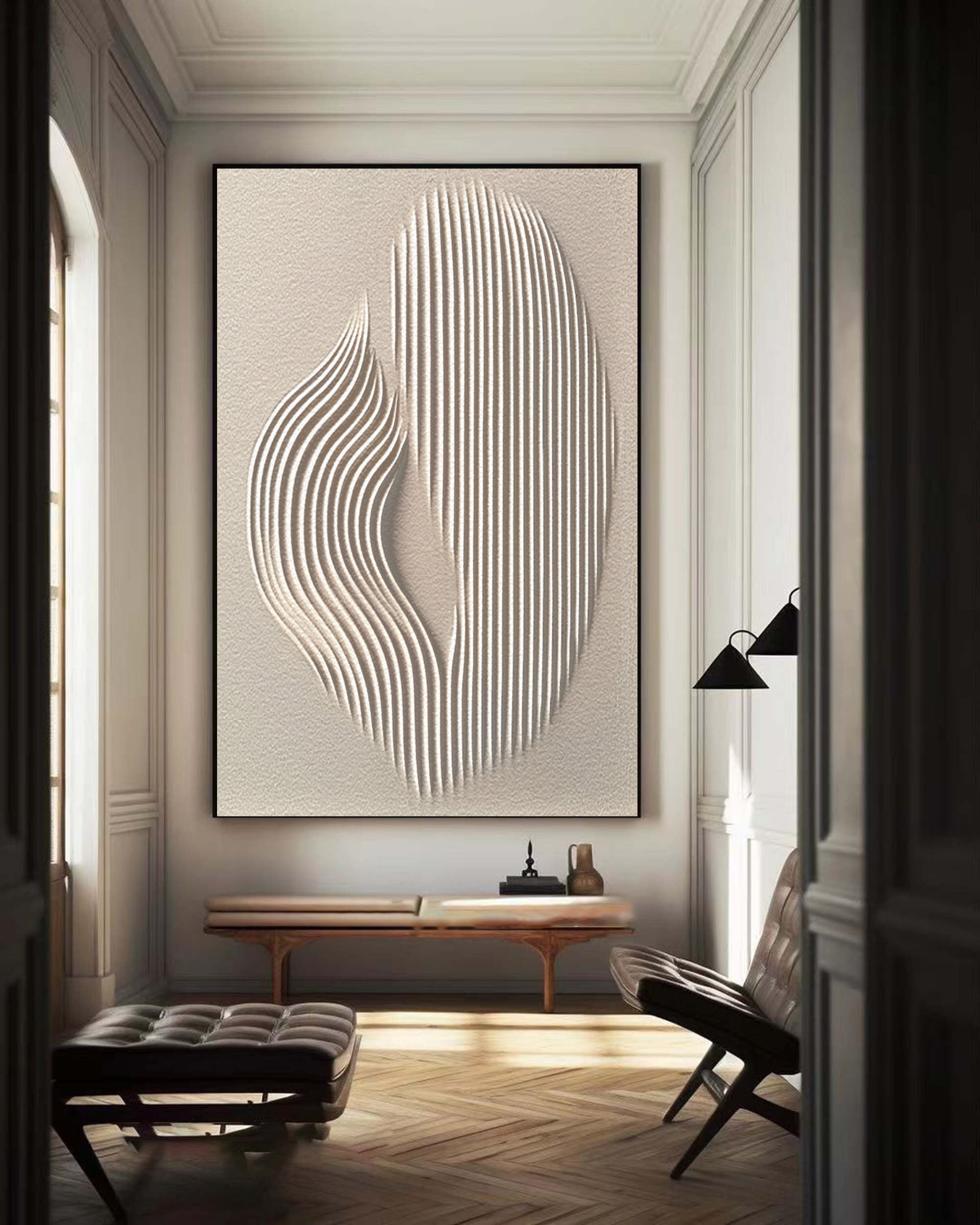 Sleek Modern Minimalist Wall Art - White Abstract Artwork #BBS 033