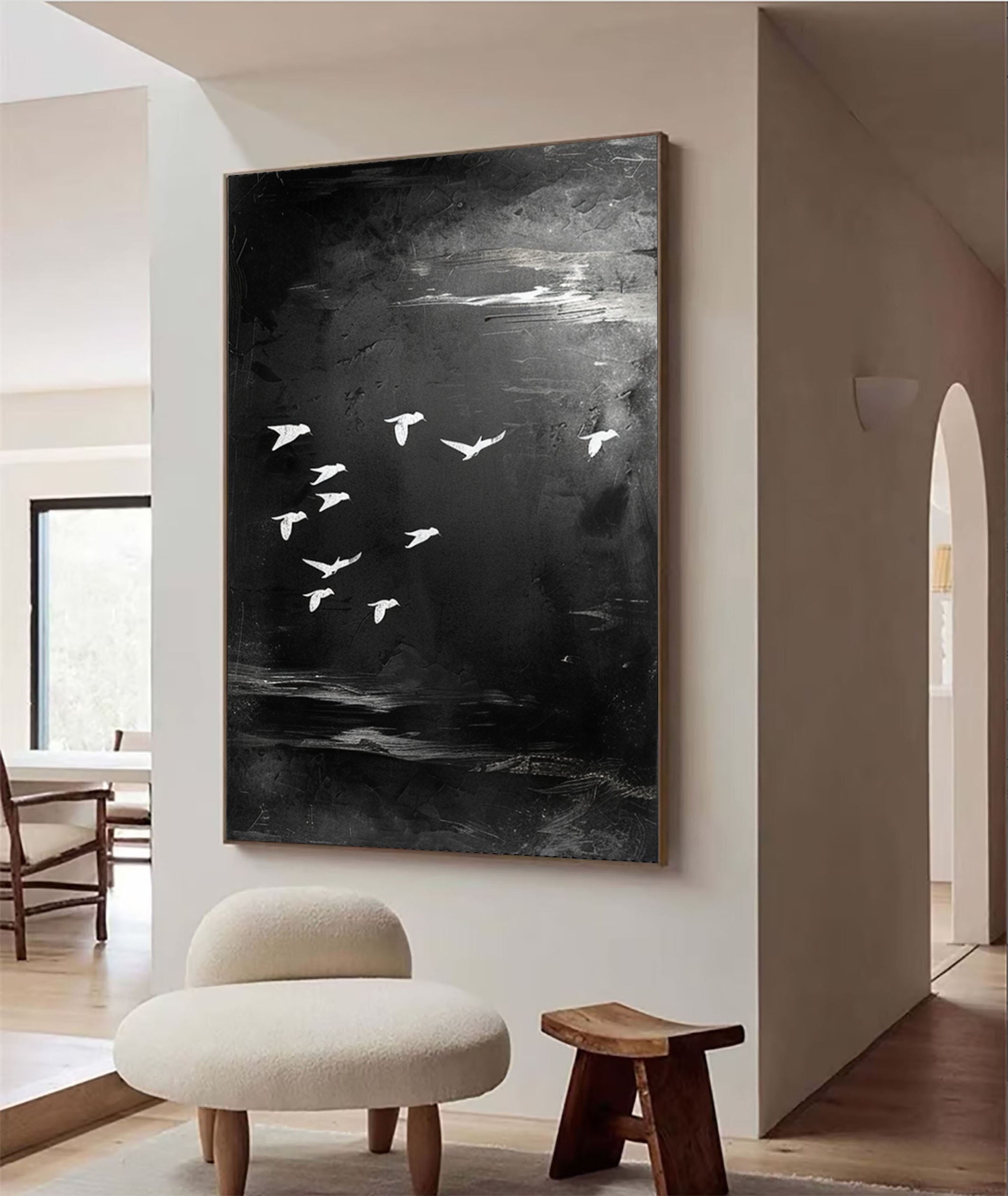 Black and White Birds Painting Modern Art for Urban Interiors #BM 099