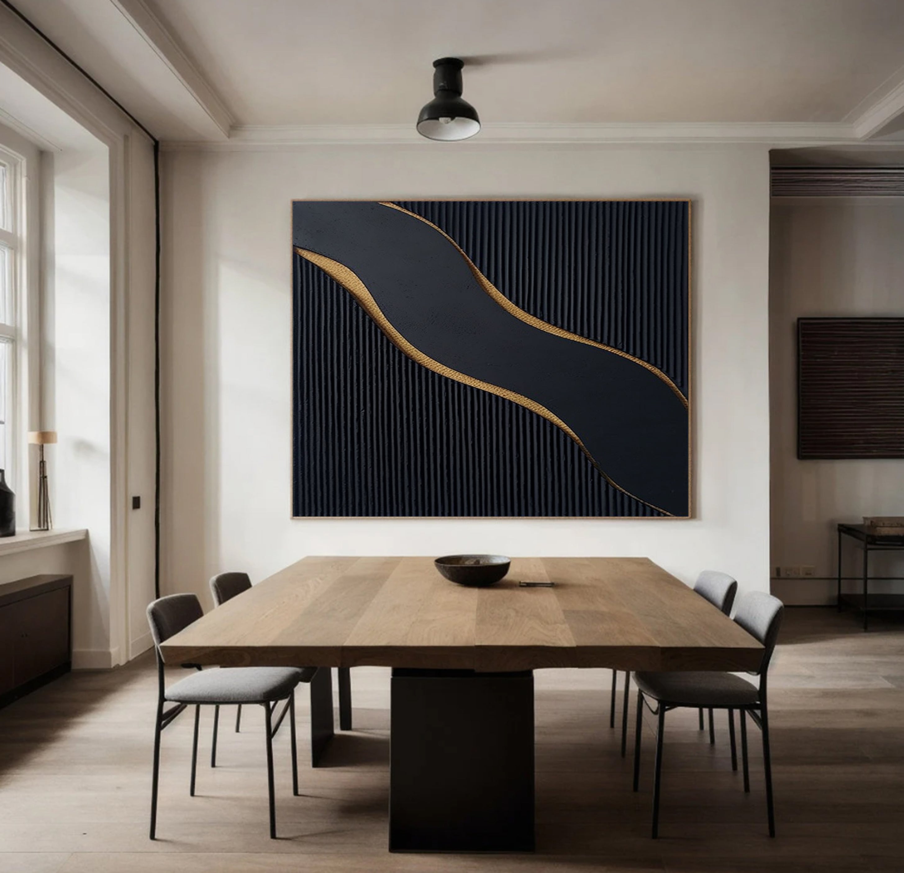 Luxury Black and Gold Abstract Painting on Canvas #BM 087