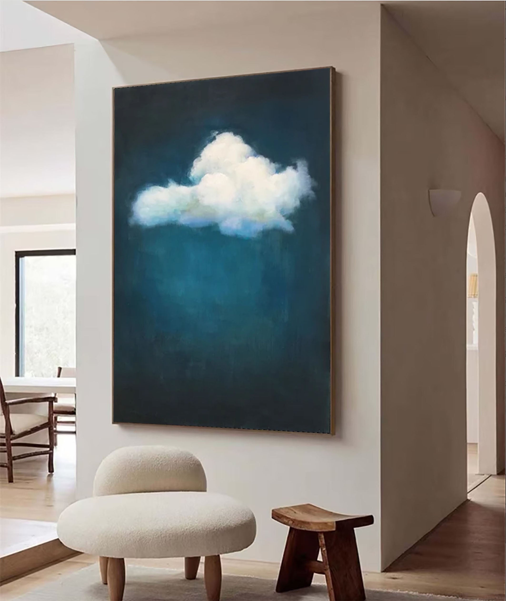 Emerald Sky Canvas Painting- Minimalist Cloud Wall Art #SP 004