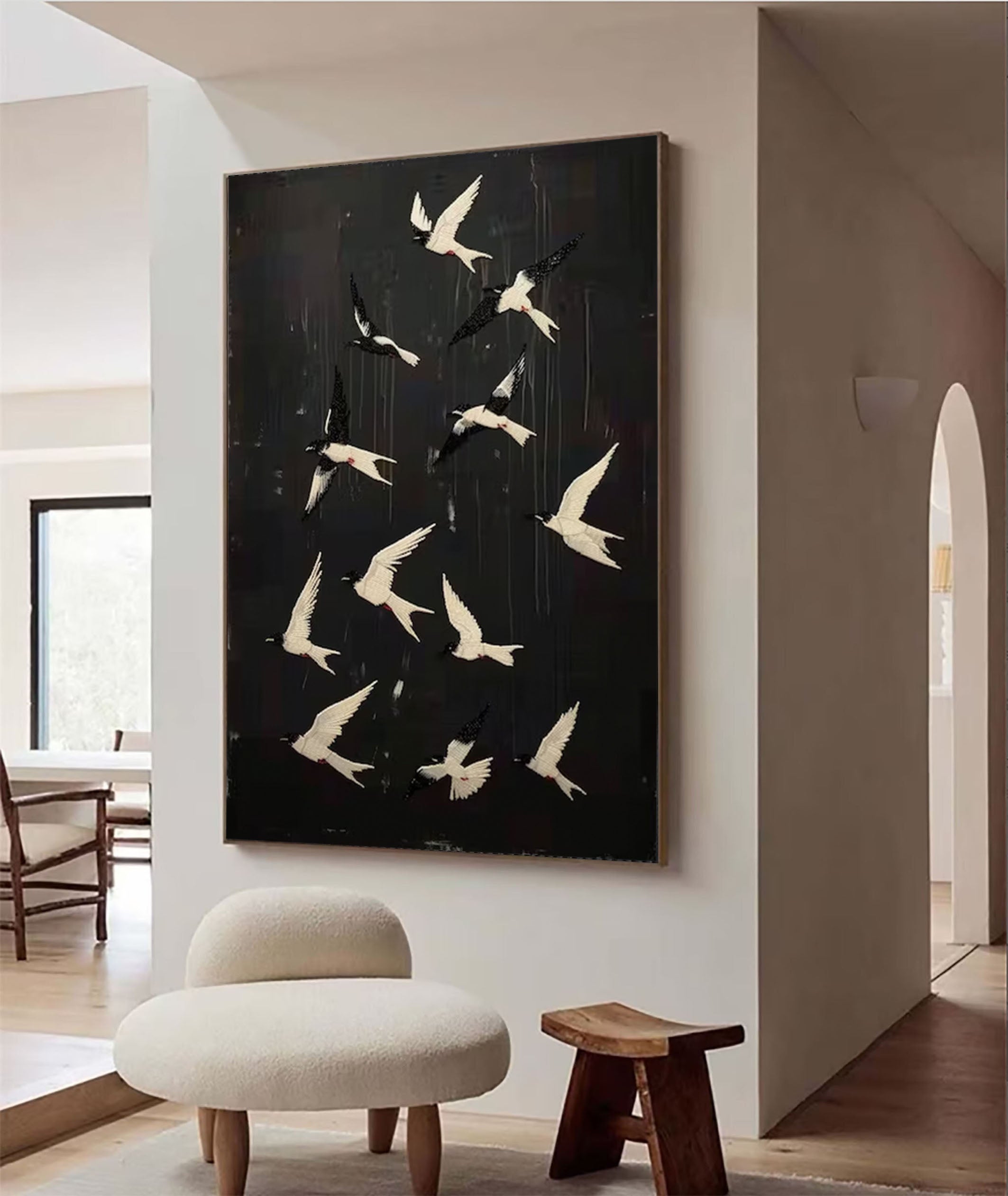 Black and White Birds Painting Modern Art for Urban Interiors #BM 100