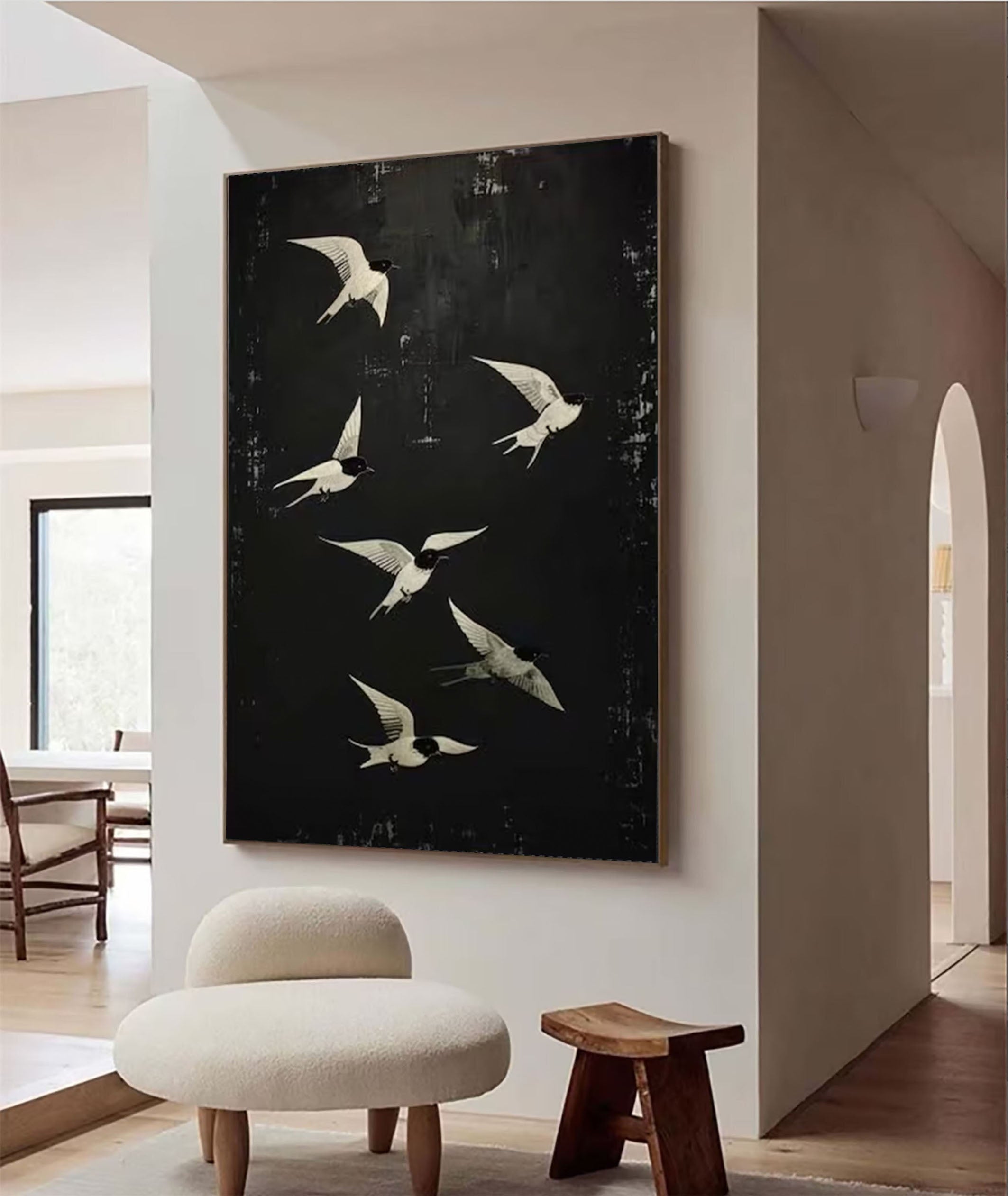 Black and White Birds Painting Modern Art for Urban Interiors #BM 102