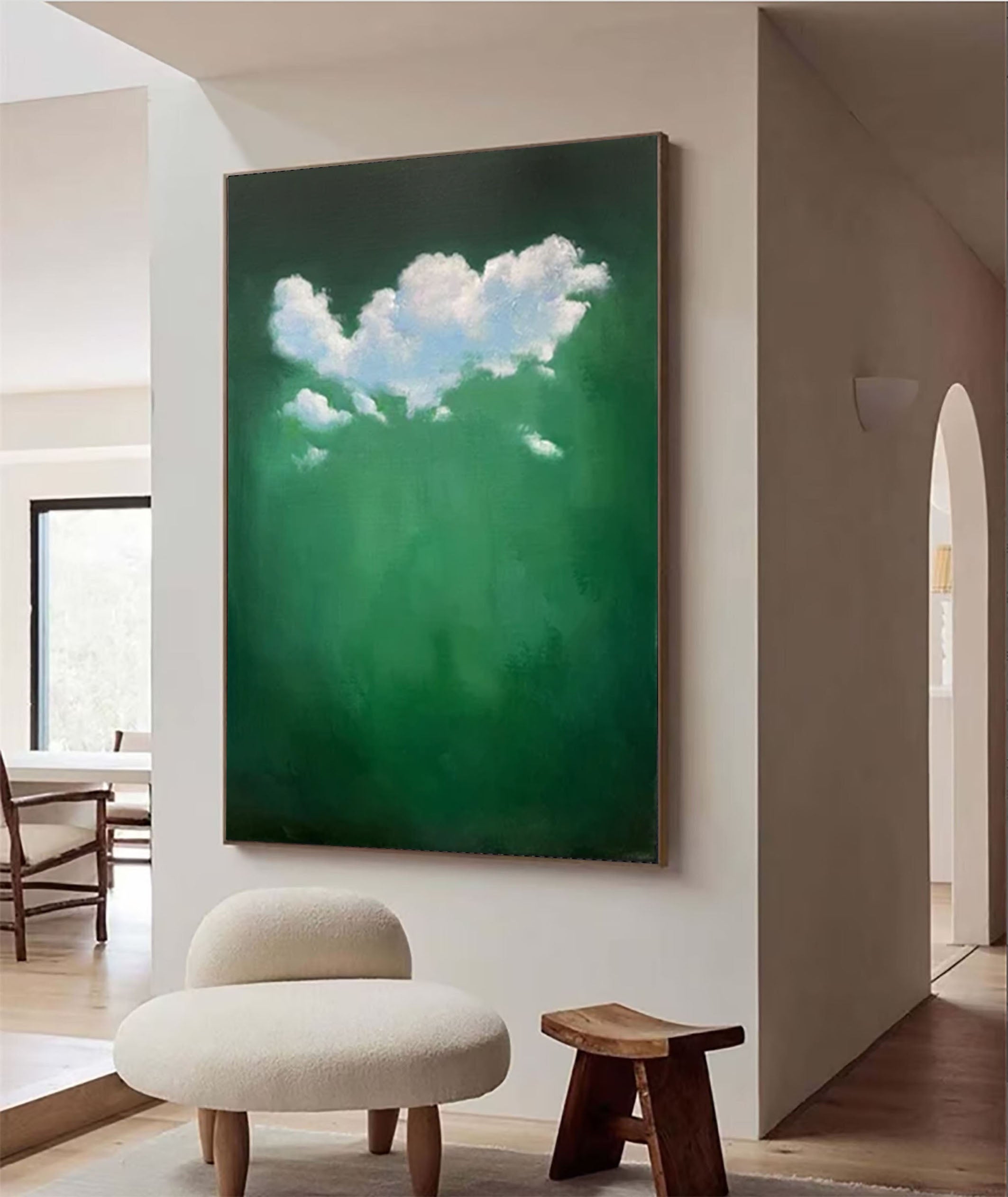 Emerald Sky Canvas Painting- Minimalist Cloud Wall Art #SP 003