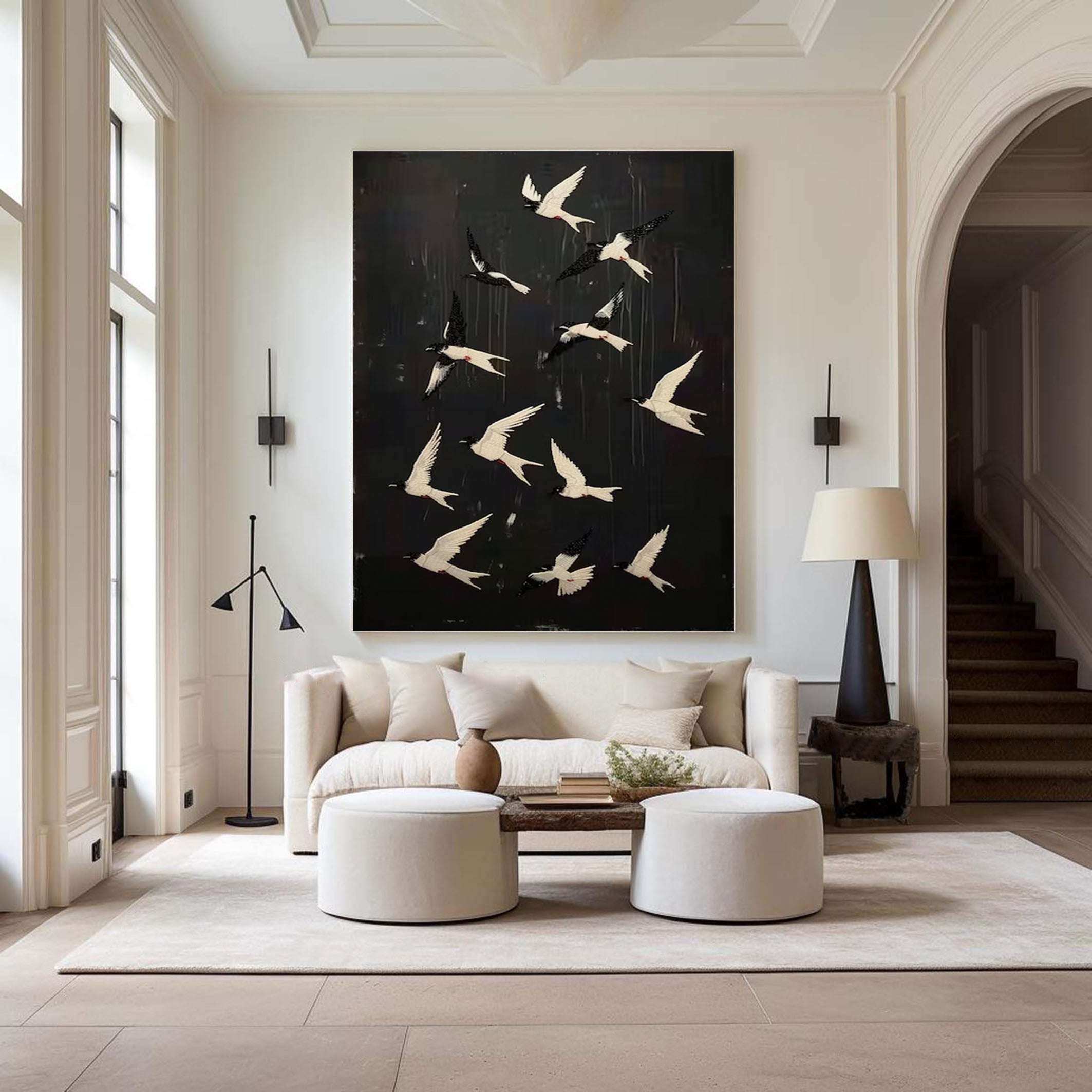 Black and White Birds Painting Modern Art for Urban Interiors #BM 100