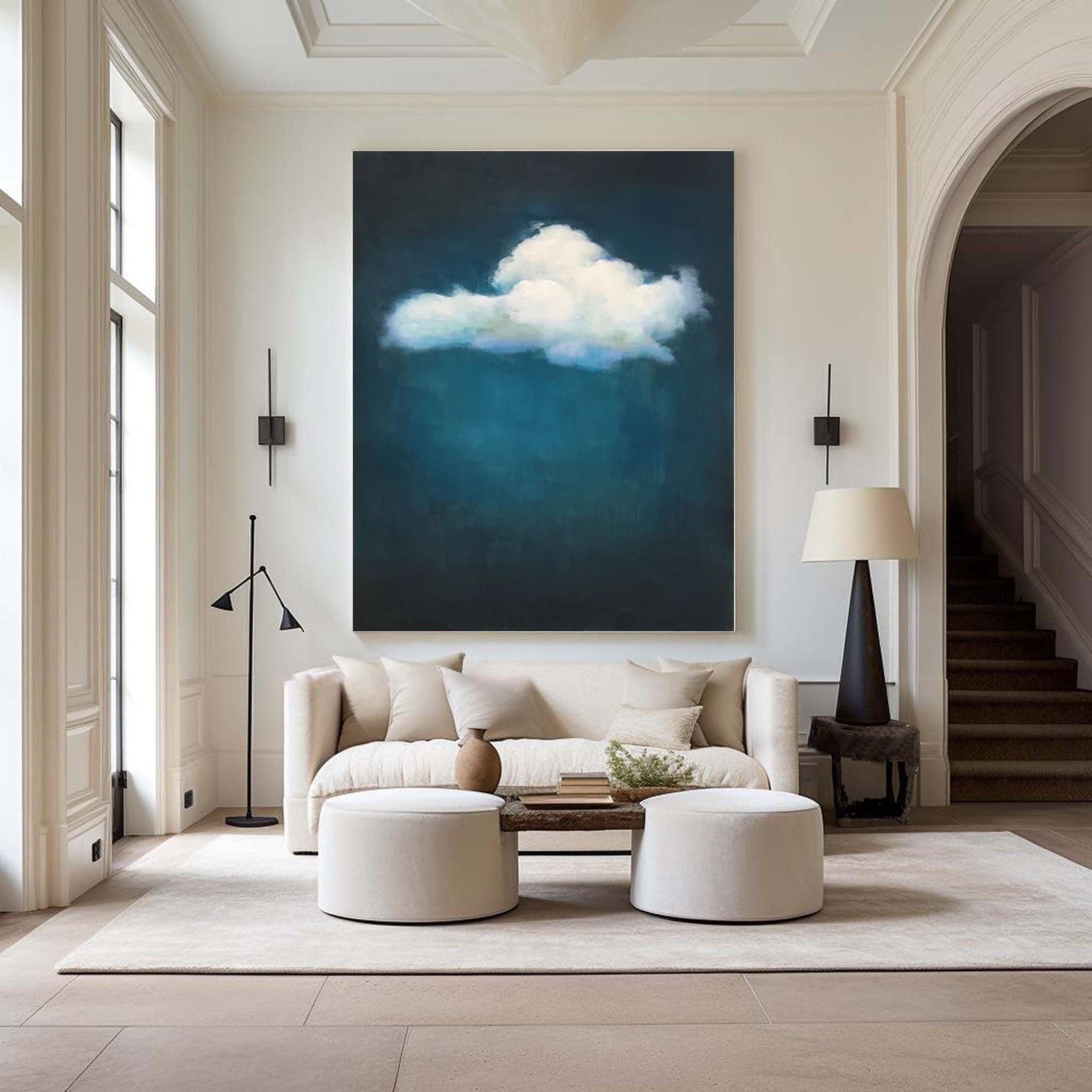 Emerald Sky Canvas Painting- Minimalist Cloud Wall Art #SP 004