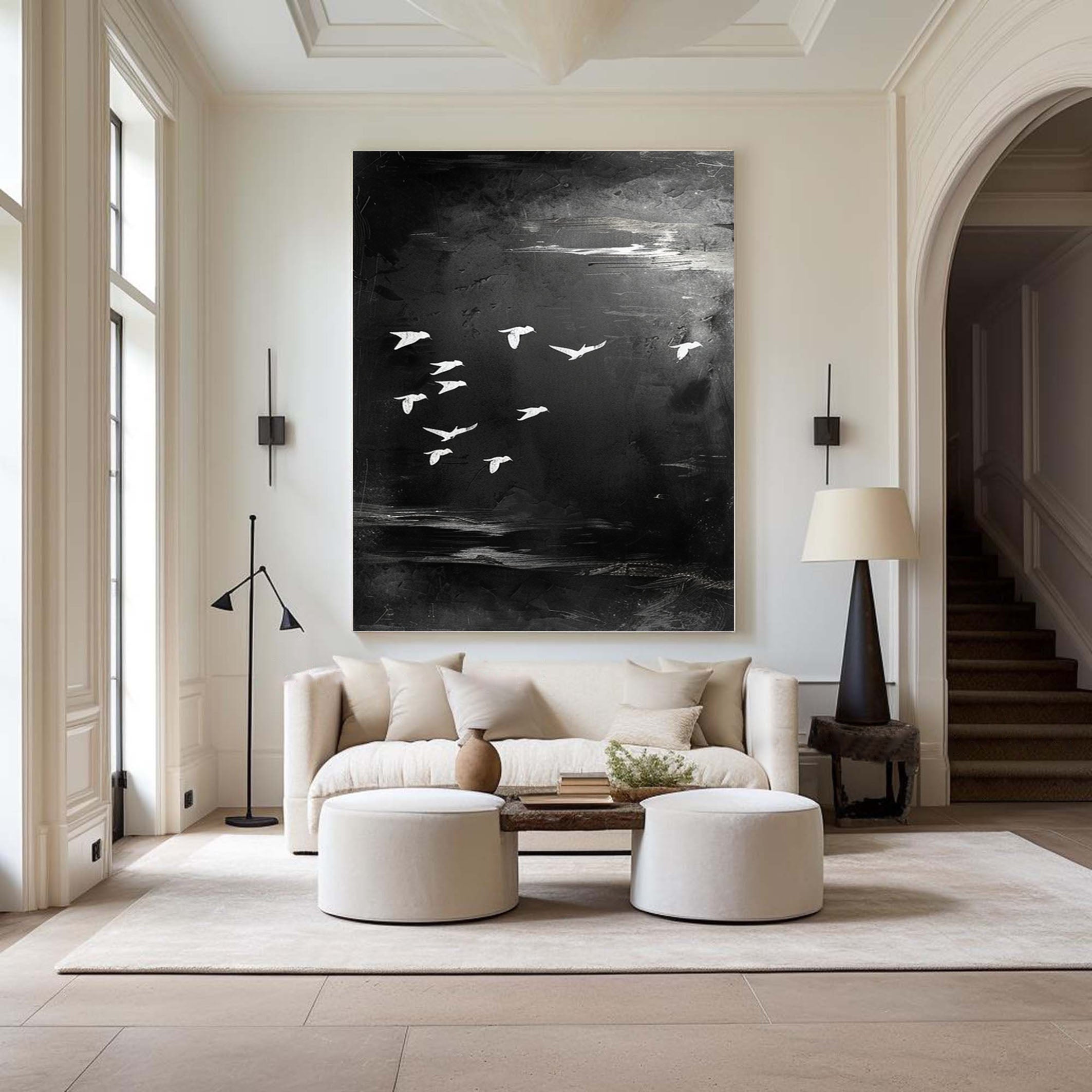 Black and White Birds Painting Modern Art for Urban Interiors #BM 099