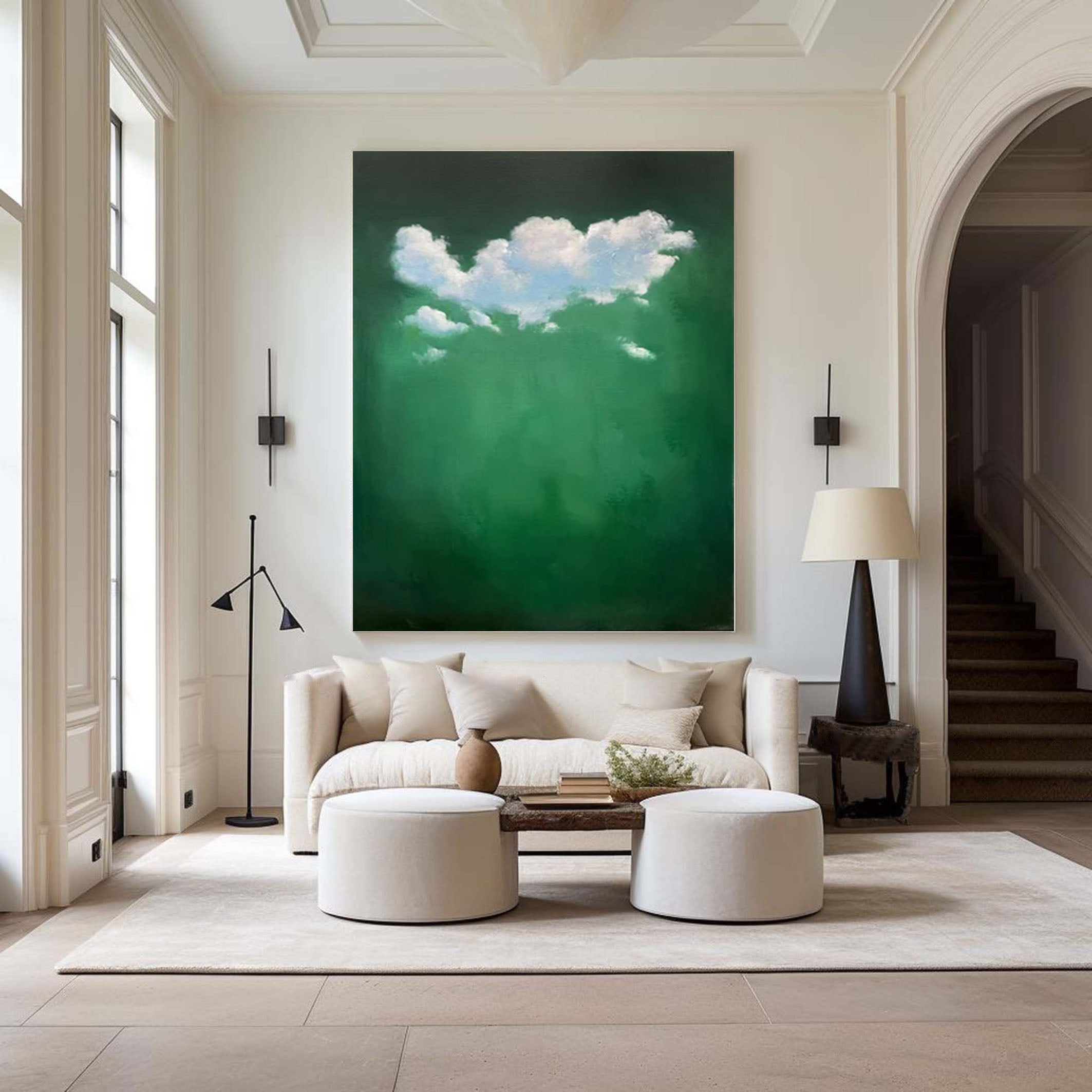 Emerald Sky Canvas Painting- Minimalist Cloud Wall Art #SP 003