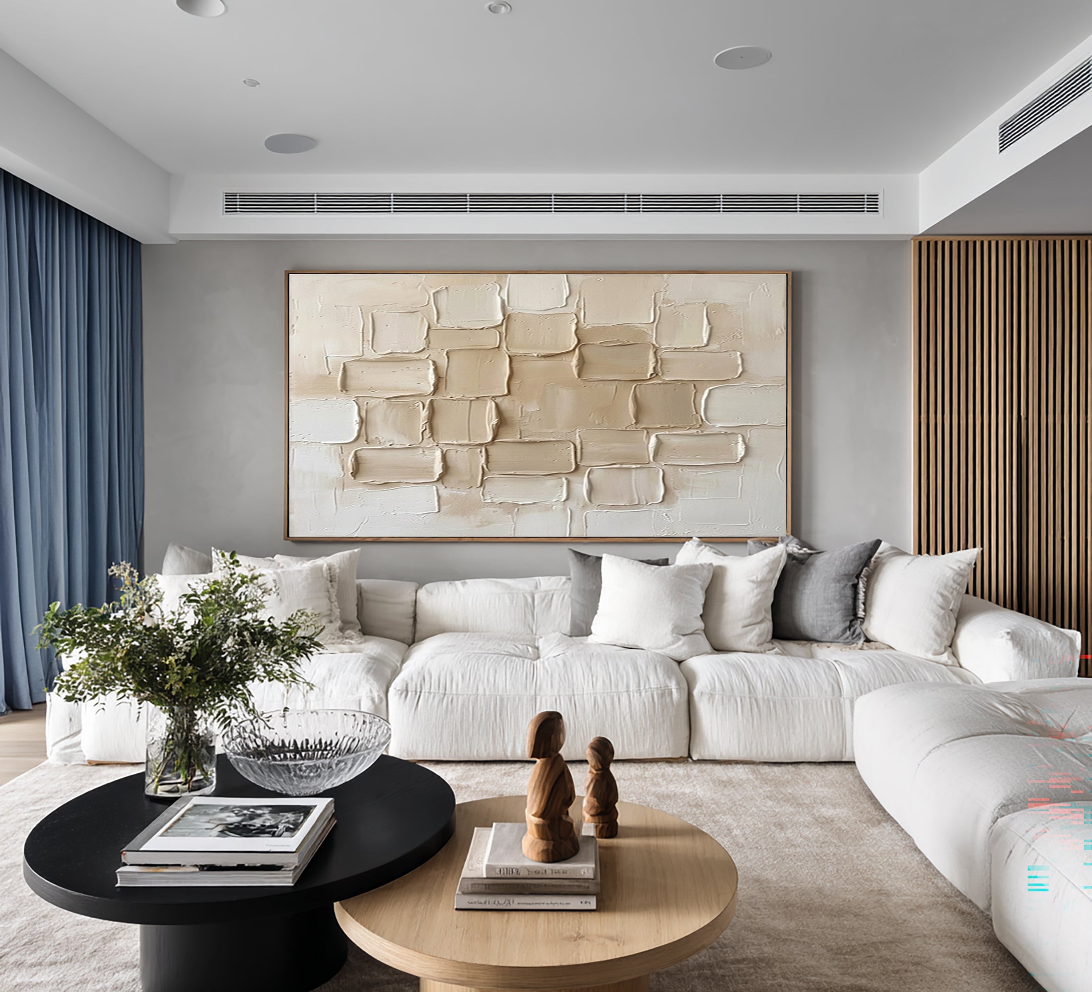 Large Neutral Textured Blocks Wall Art Modern Abstract Canvas Decor