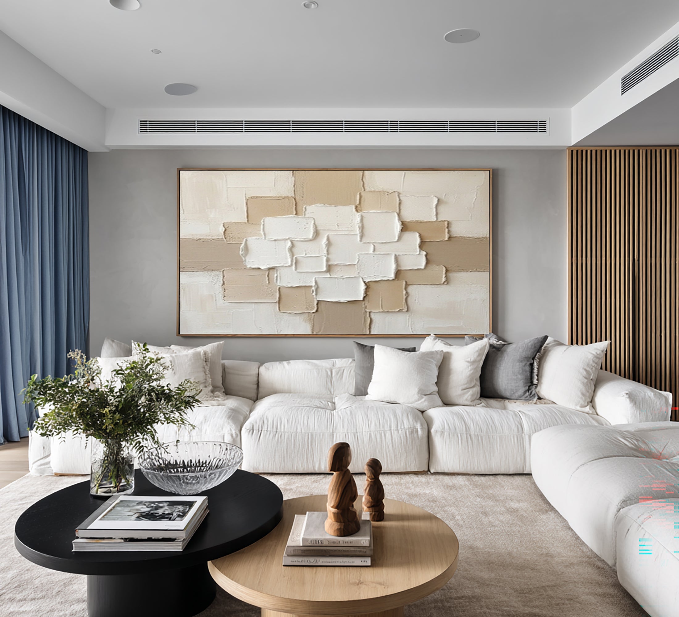Large Beige Geometric Texture Painting Contemporary Neutral Wall Decor