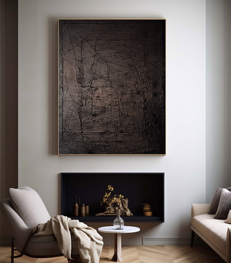 Crackled Elegance: Textured Black Artwork for Contemporary Spaces #BM 006