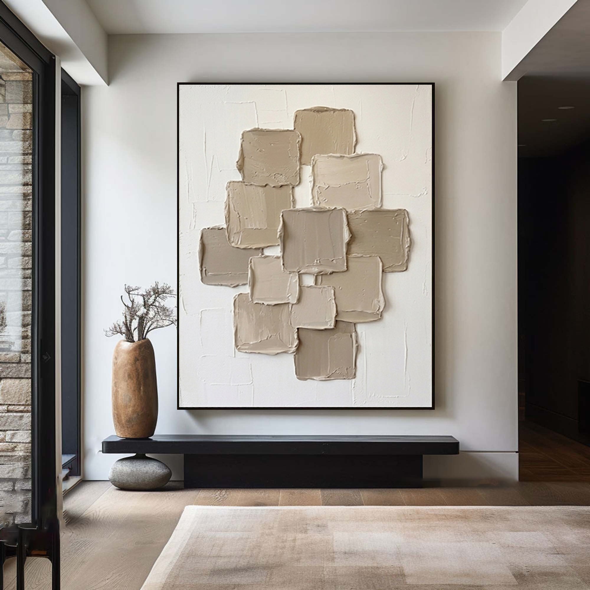 Large Contemporary Square Texture Painting Handmade Neutral Wall Art