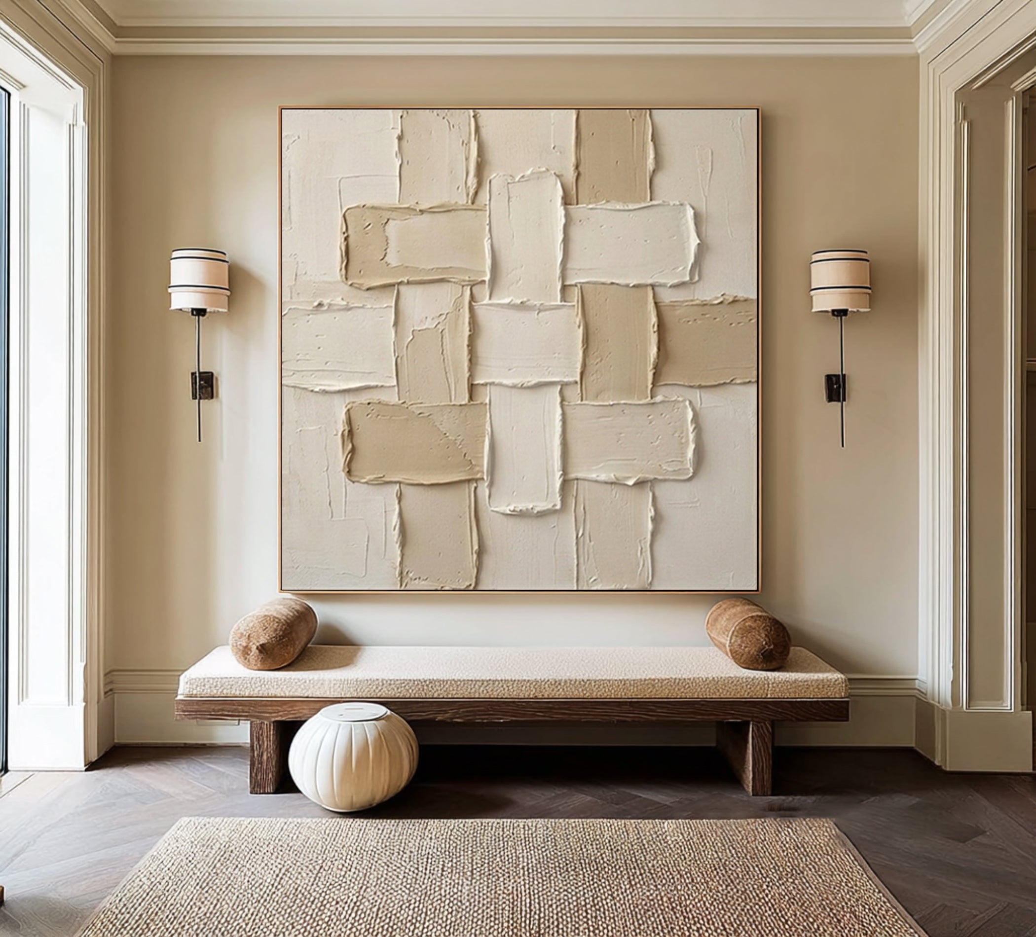 Large Interlocking Forms Wall Art Neutral Contemporary Textured Painting